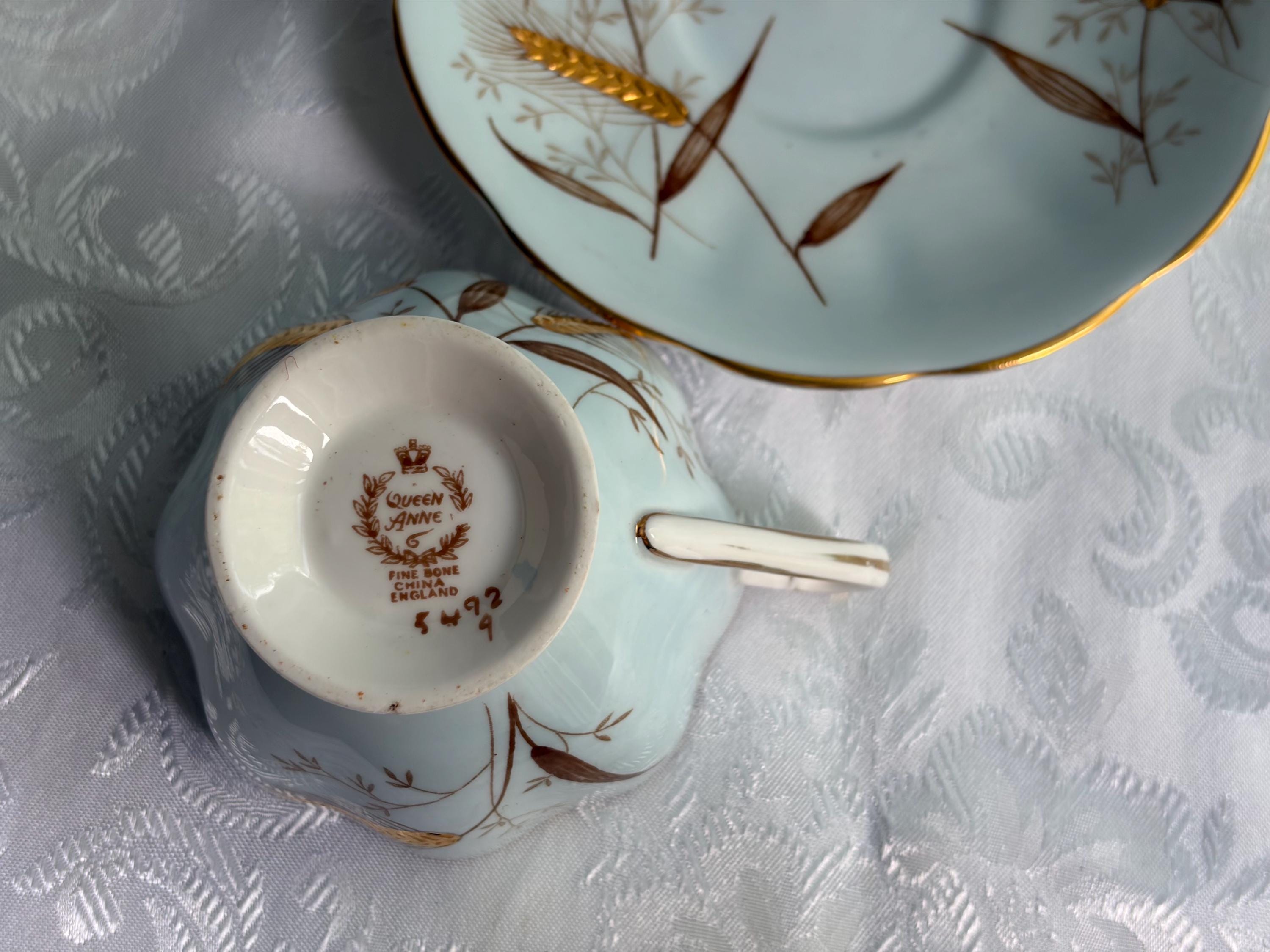 Queen Anne Fine Bone China Teacup Saucer – Wheat Pattern, Made England