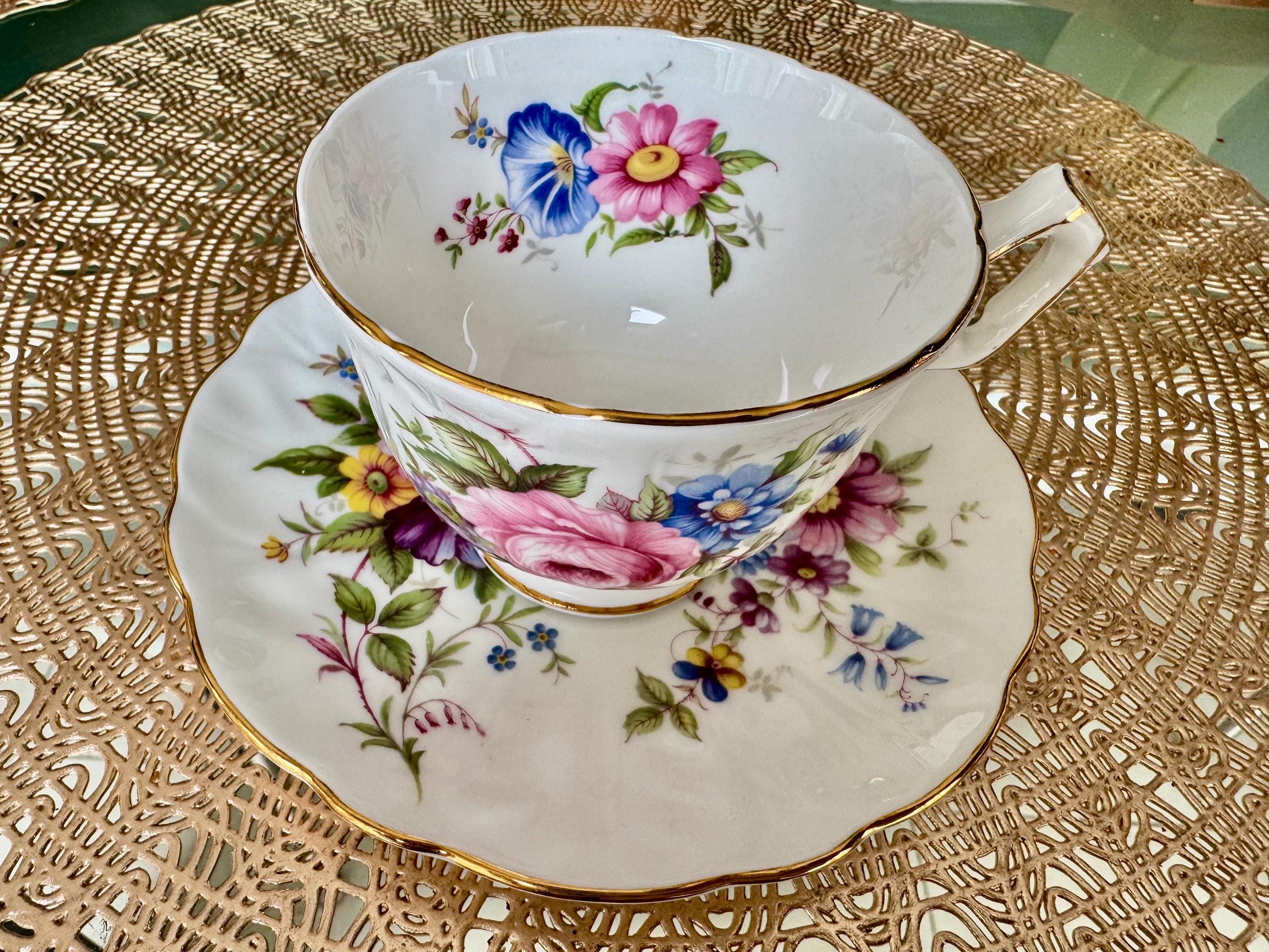 Vintage Aynsley Multicolor Floral Teacup & Saucer – Classic English Bone China – Made in England