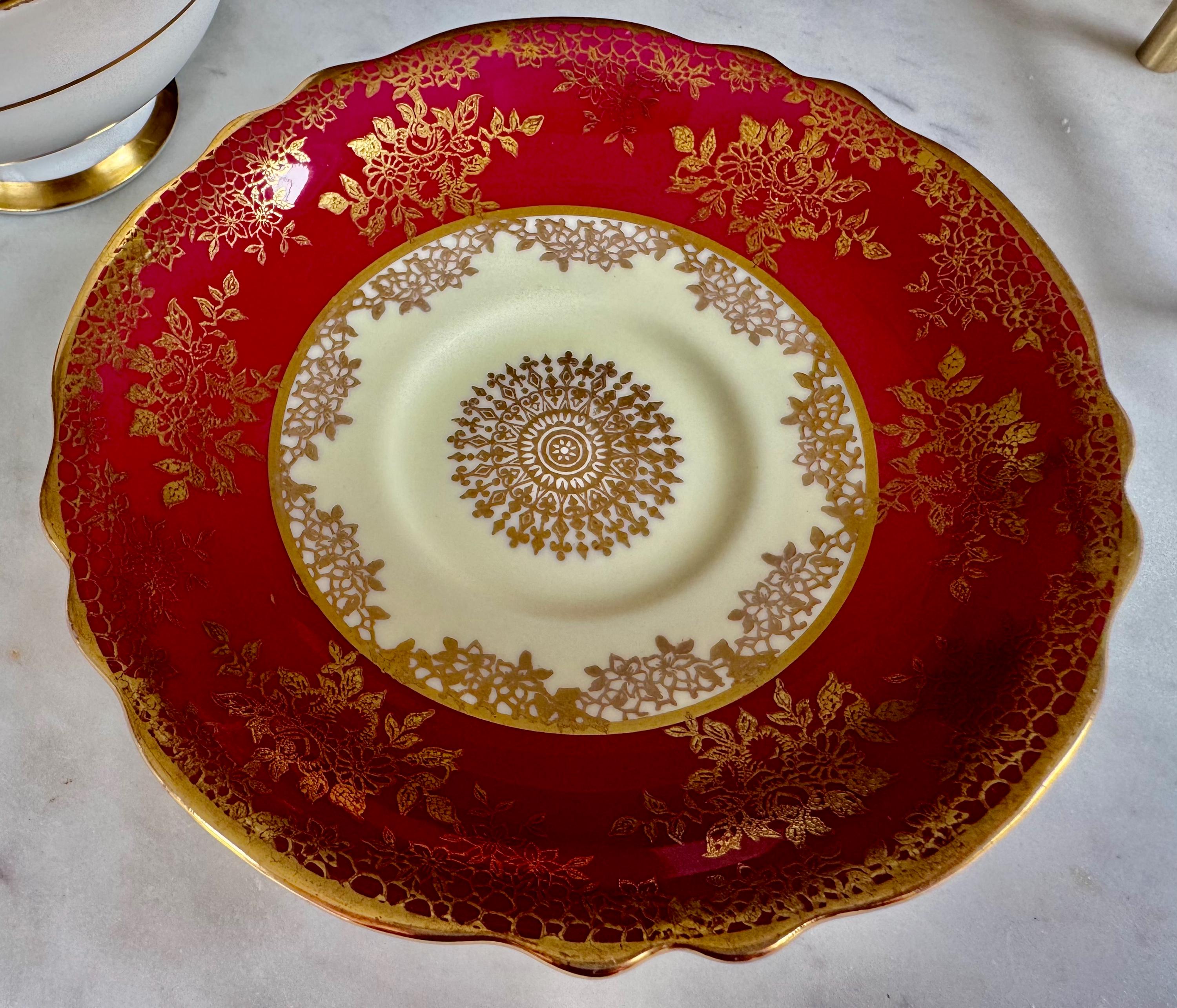 Vintage Paragon Gilded Deep Red – Teacup & Saucer – Double Warrant – Made in England