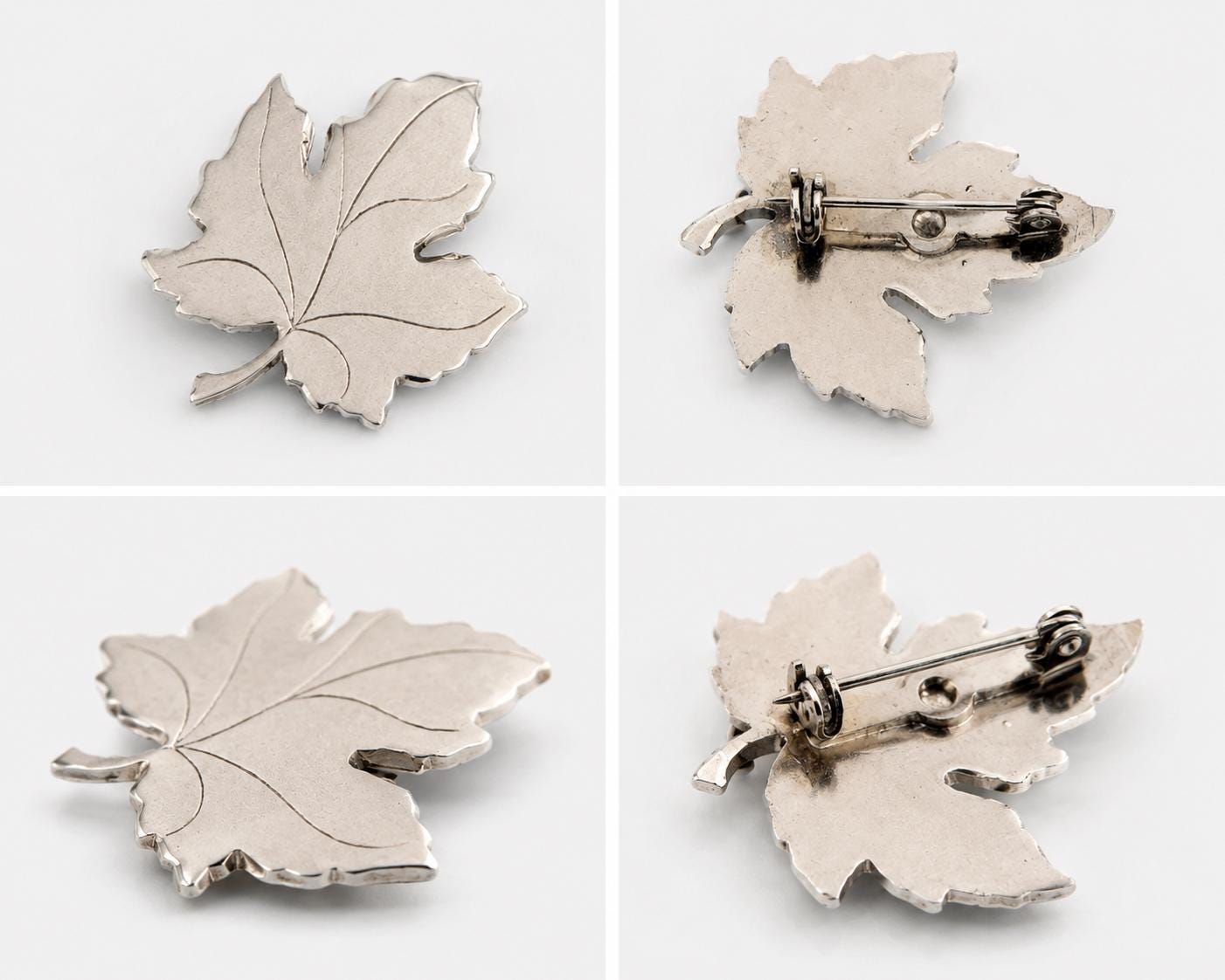 Vintage Silver-Tone Maple Leaf Brooch Pin – Minimalist Autumn Fashion Jewelry – Canadian Leaf Design