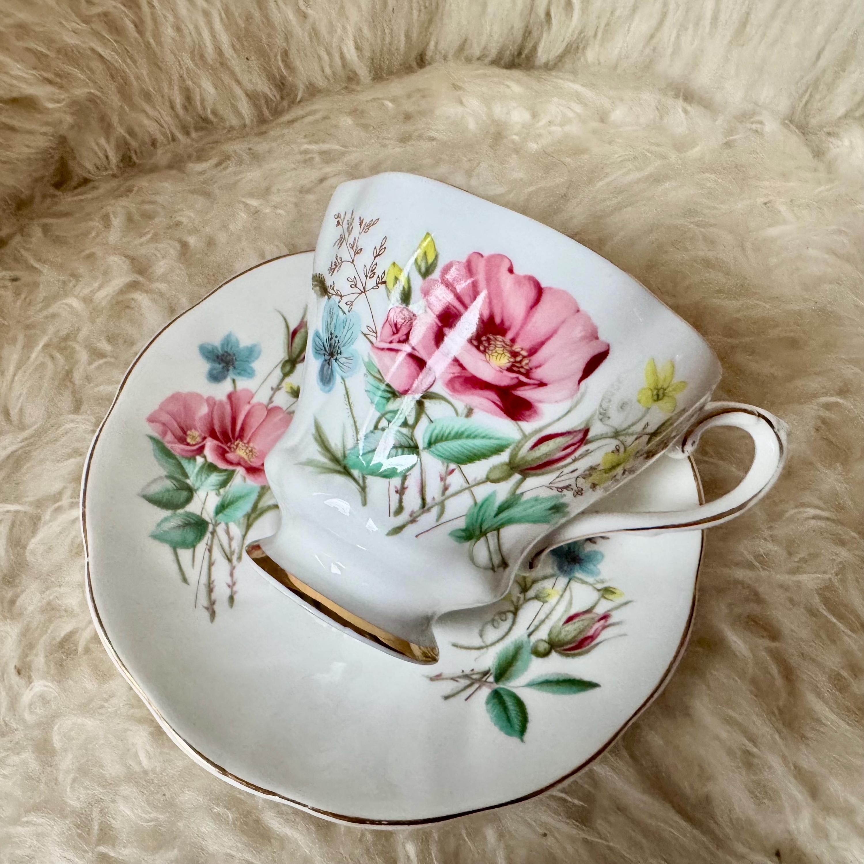 Royal Grafton Fine Bone China Teacup & Saucer – Pink Floral – Made in England