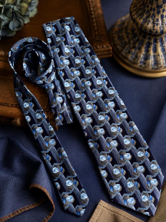 Vintage Profilo Studio 100% Silk Necktie | Made in Italy | Blue Geometric Designer Tie