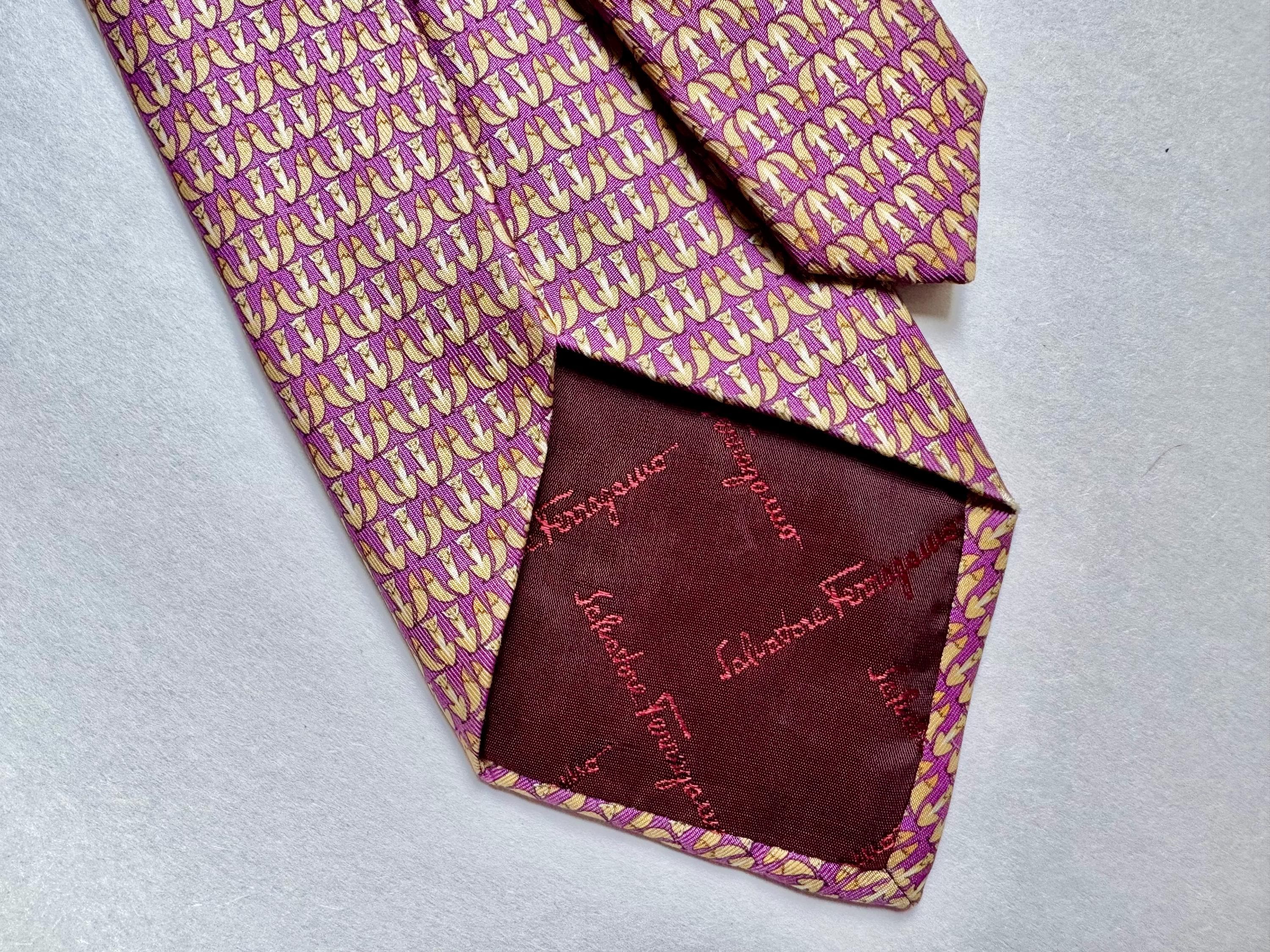 Salvatore Ferragamo Silk Ties – Fox & Elephant Animal Motifs – Designer Neckties – Choice of Two
