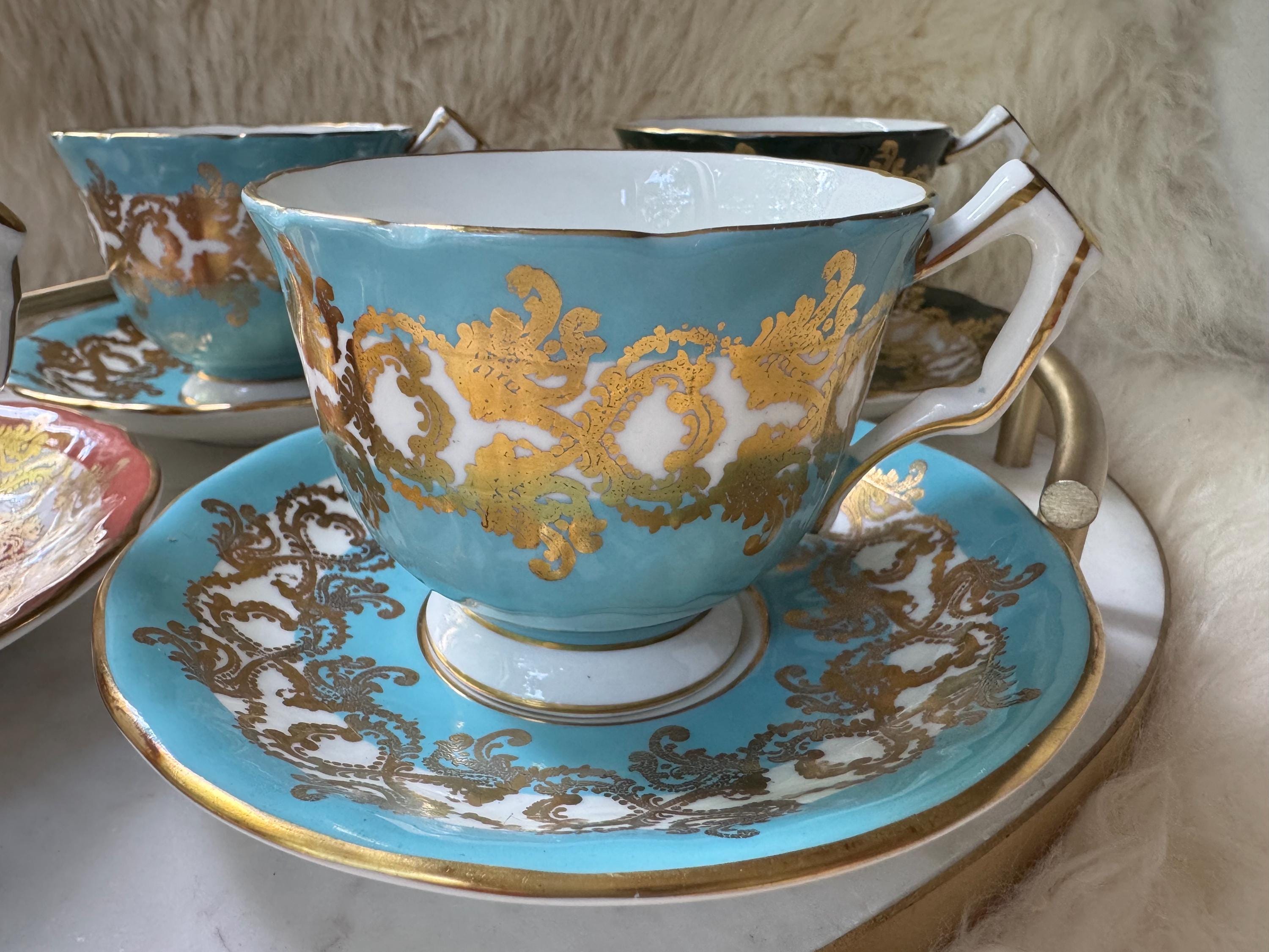 Vintage Aynsley “Rich Baroque” Style Teacup & Saucer Sets – Multiple Color Options – Bone China – England
