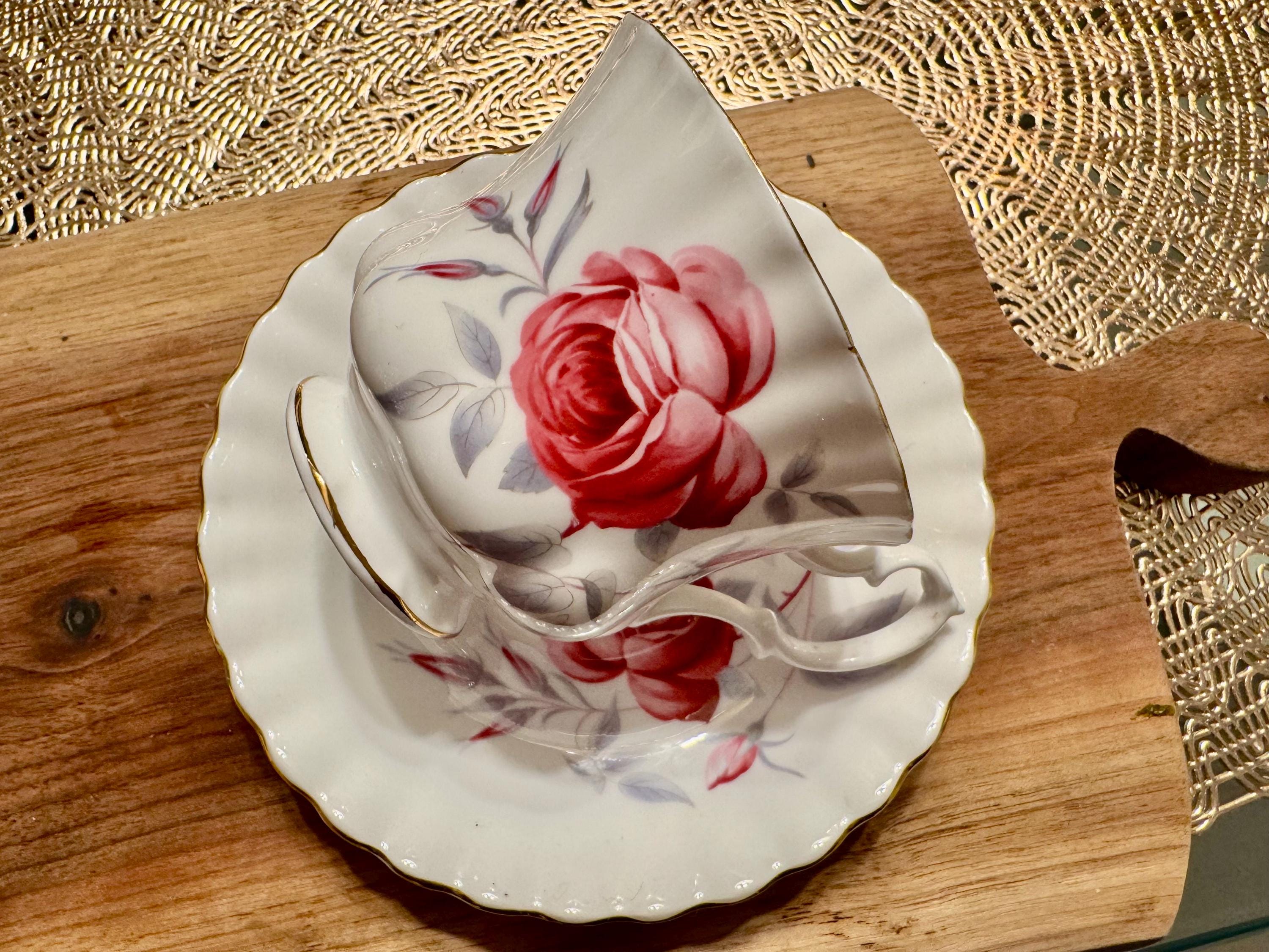 Vintage Royal Albert Bell Shape Cup and Saucer - Red Rose Pattern with Gold Trim