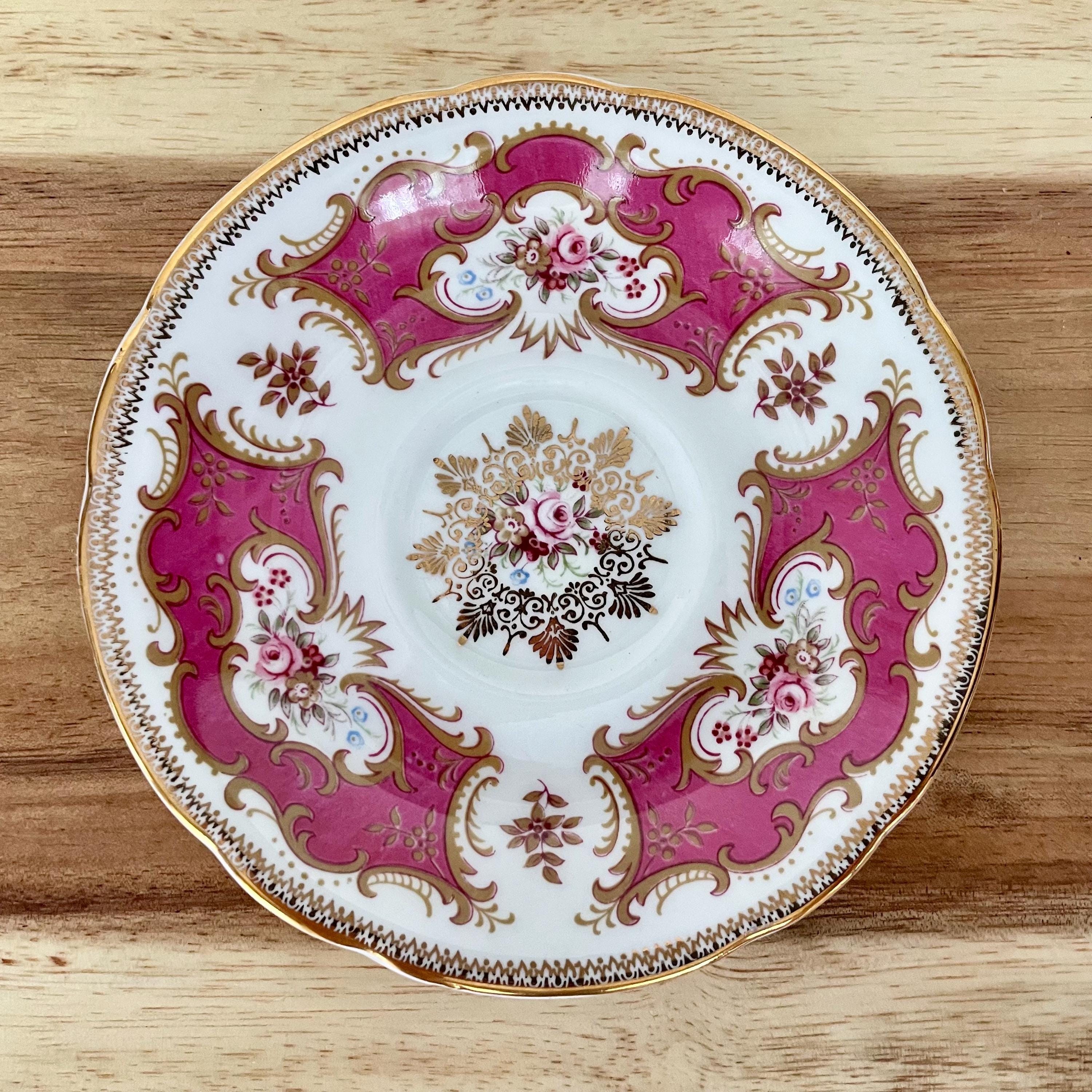 Vintage Paragon Fine Bone China Cup & Saucer – Pink Gold Scrollwork with Hand-Painted Roses – England