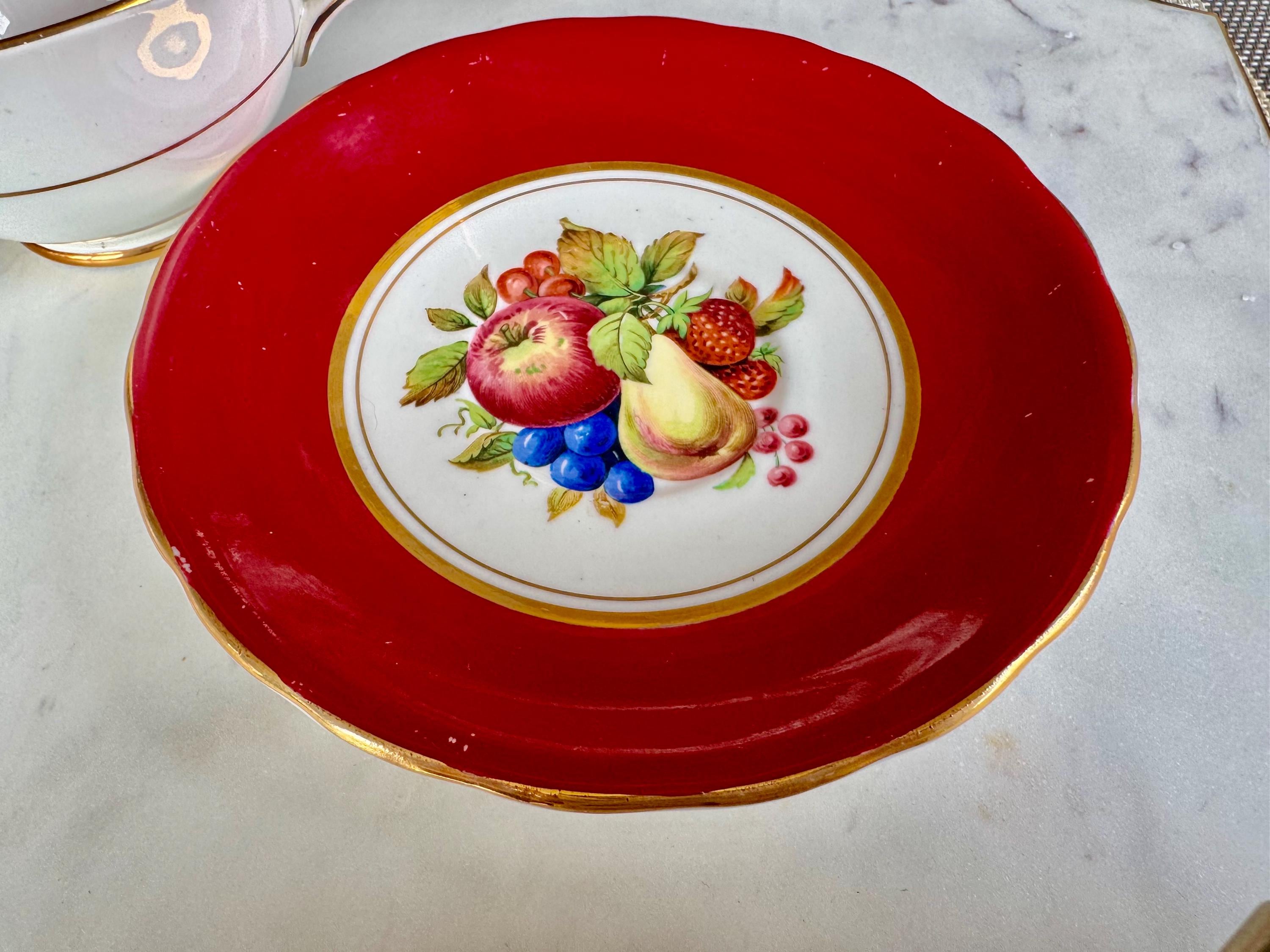 Vintage Windsor Bone China Cup & Saucer – Crimson Gold with Fruits – Made in England