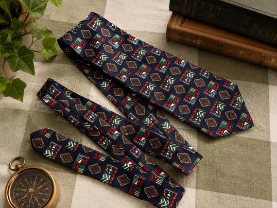 Vintage Christopher Barnes 100% Silk Necktie | Made in Canada | Nautical Heraldic Crest Pattern Tie