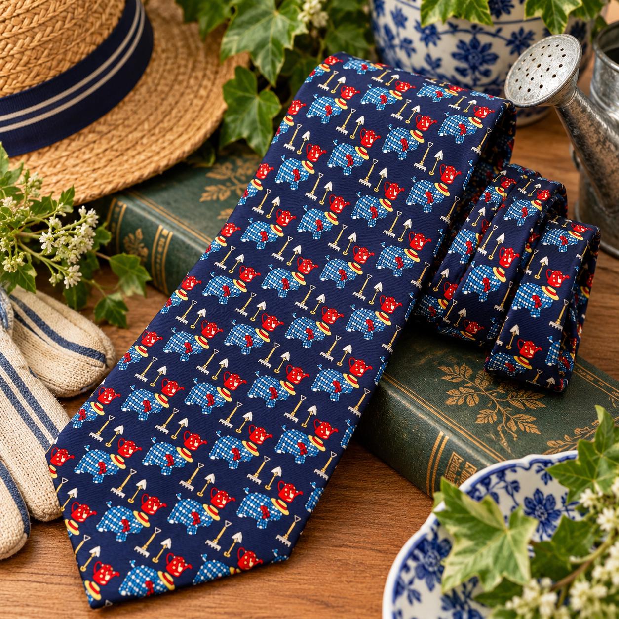 Vintage I Santi Milano 100% Silk Tie — Made in Italy — Gardening Novelty Necktie