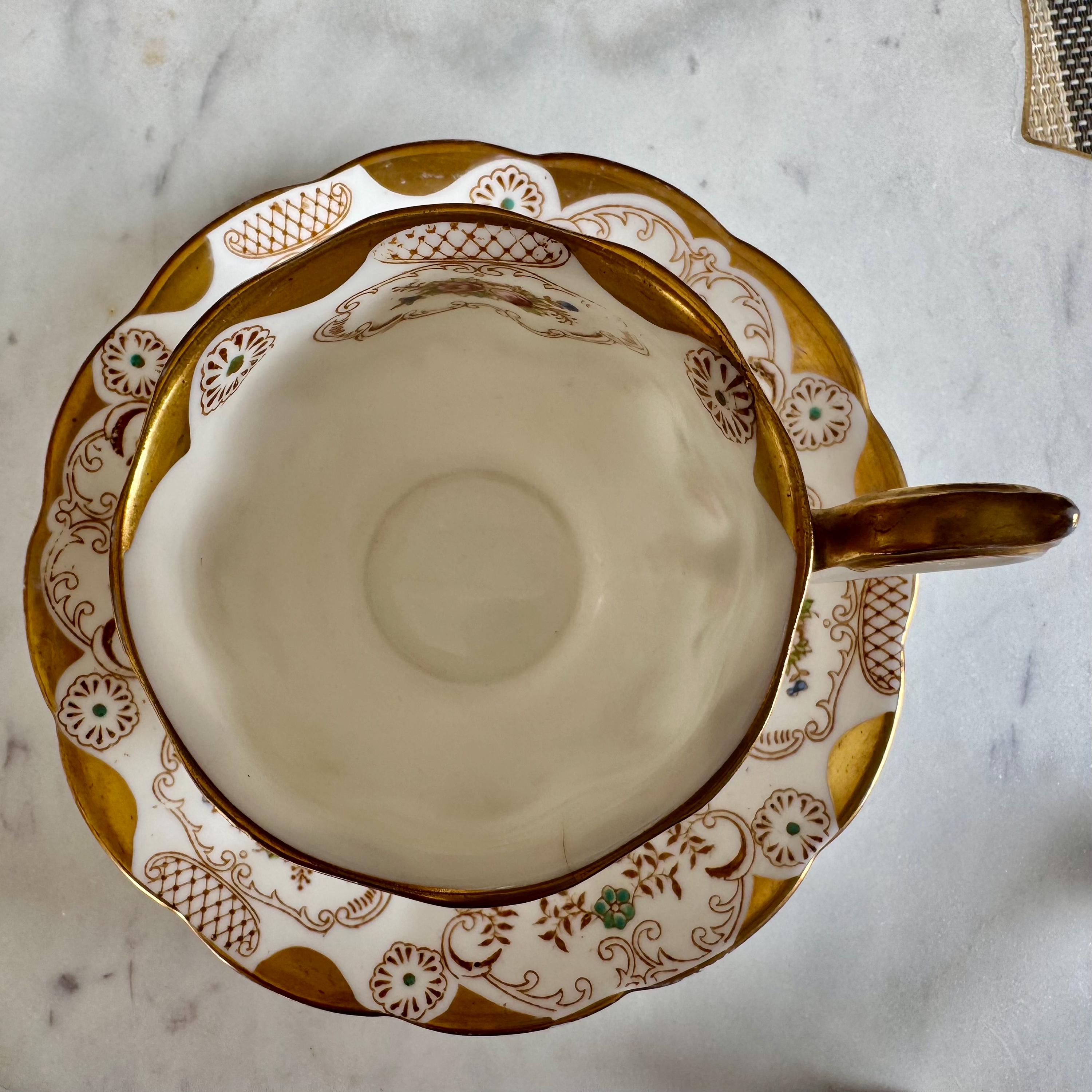 Antique Royal Albert Teacup & Saucer: Hand-Painted Roses, Gold Encrusted, c. 1925