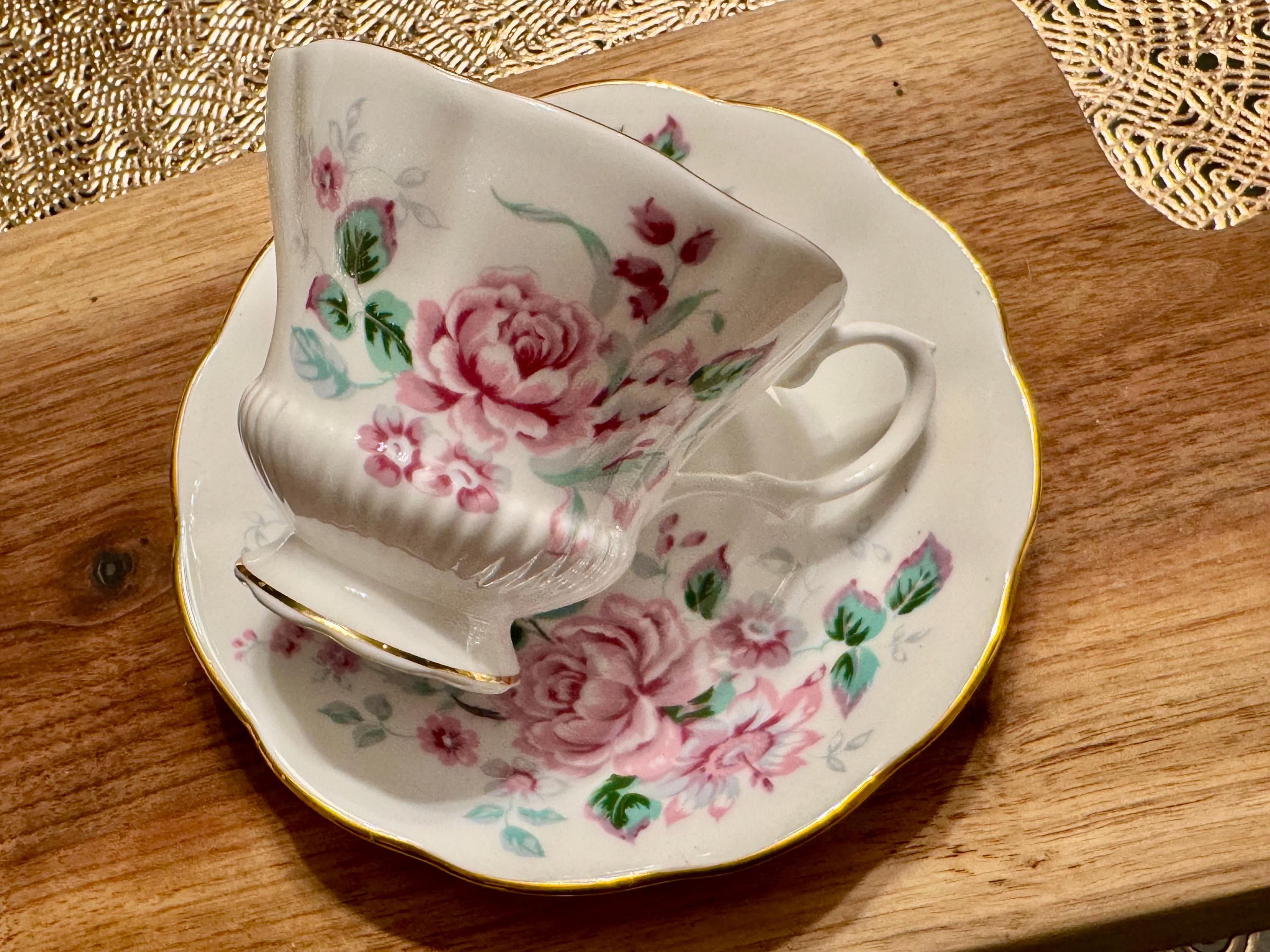Vintage Royal Albert Bone China Cup and Saucer - Pink Rose Pattern with Gold Trim