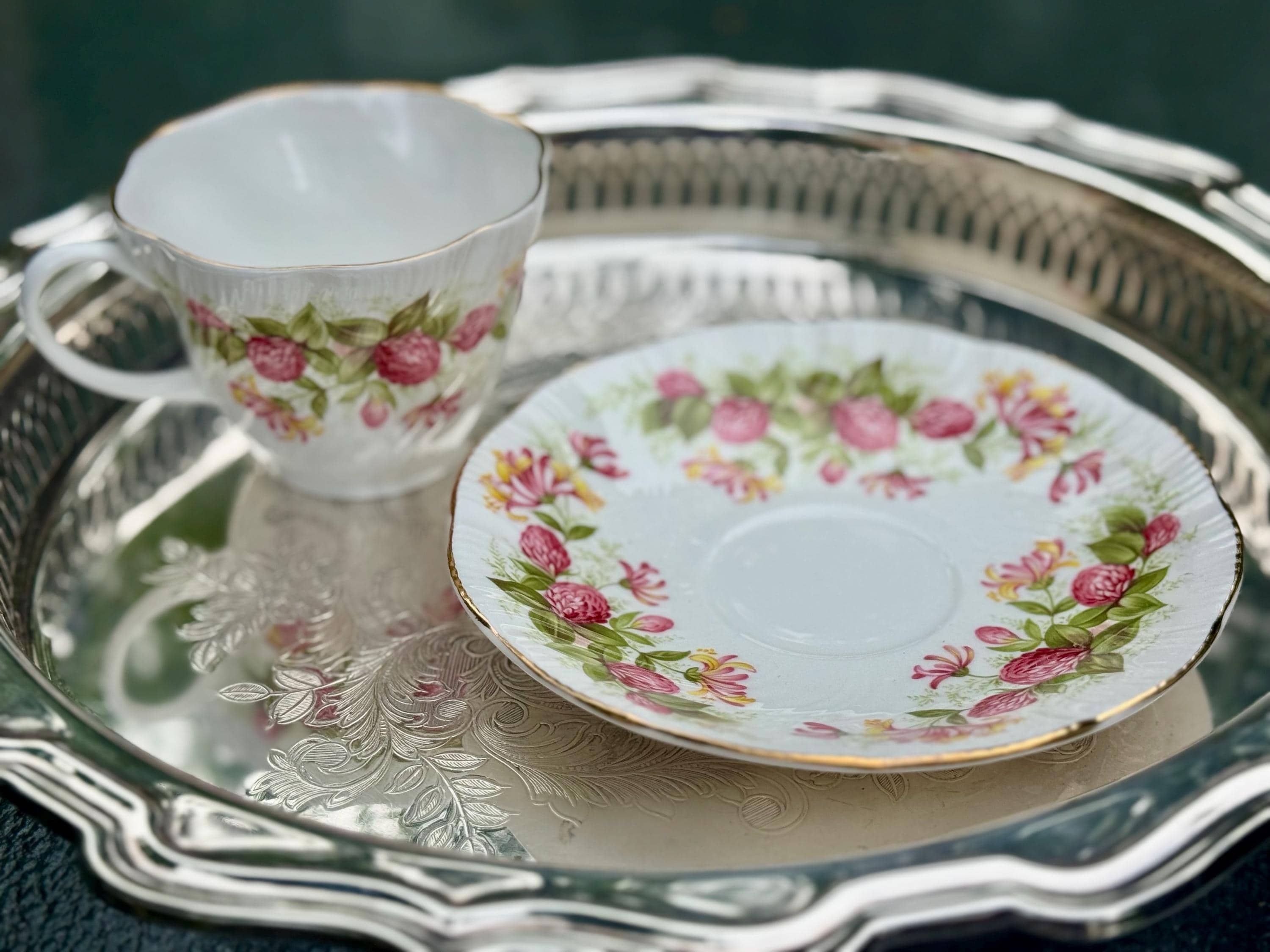 Vintage Regal Heritage Fine Bone China Teacup & Saucer – Pink Yellow Floral – England