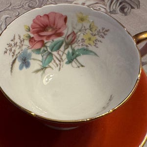 Vintage Aynsley Orange Teacup & Saucer – Pristine Floral Interior, Gold Trim Bone China England bild 4