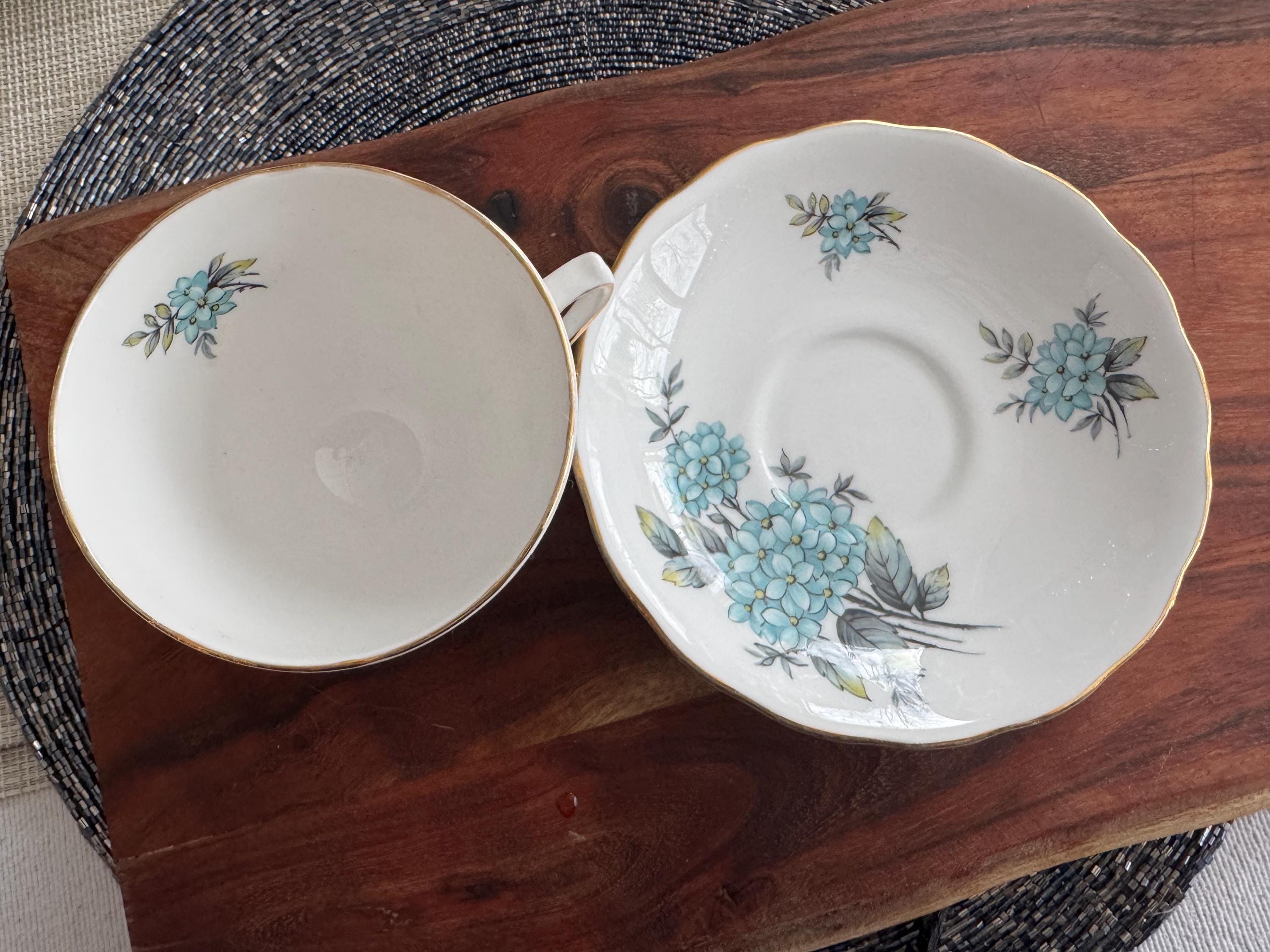 Vintage Colclough Bone China Teacup & Saucer – Forget-Me-Nots Blue Floral Design