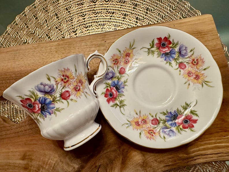 Vintage Paragon “Flower Festival” Bone China Cup and Saucer - Made in England (1957-1960) image 2