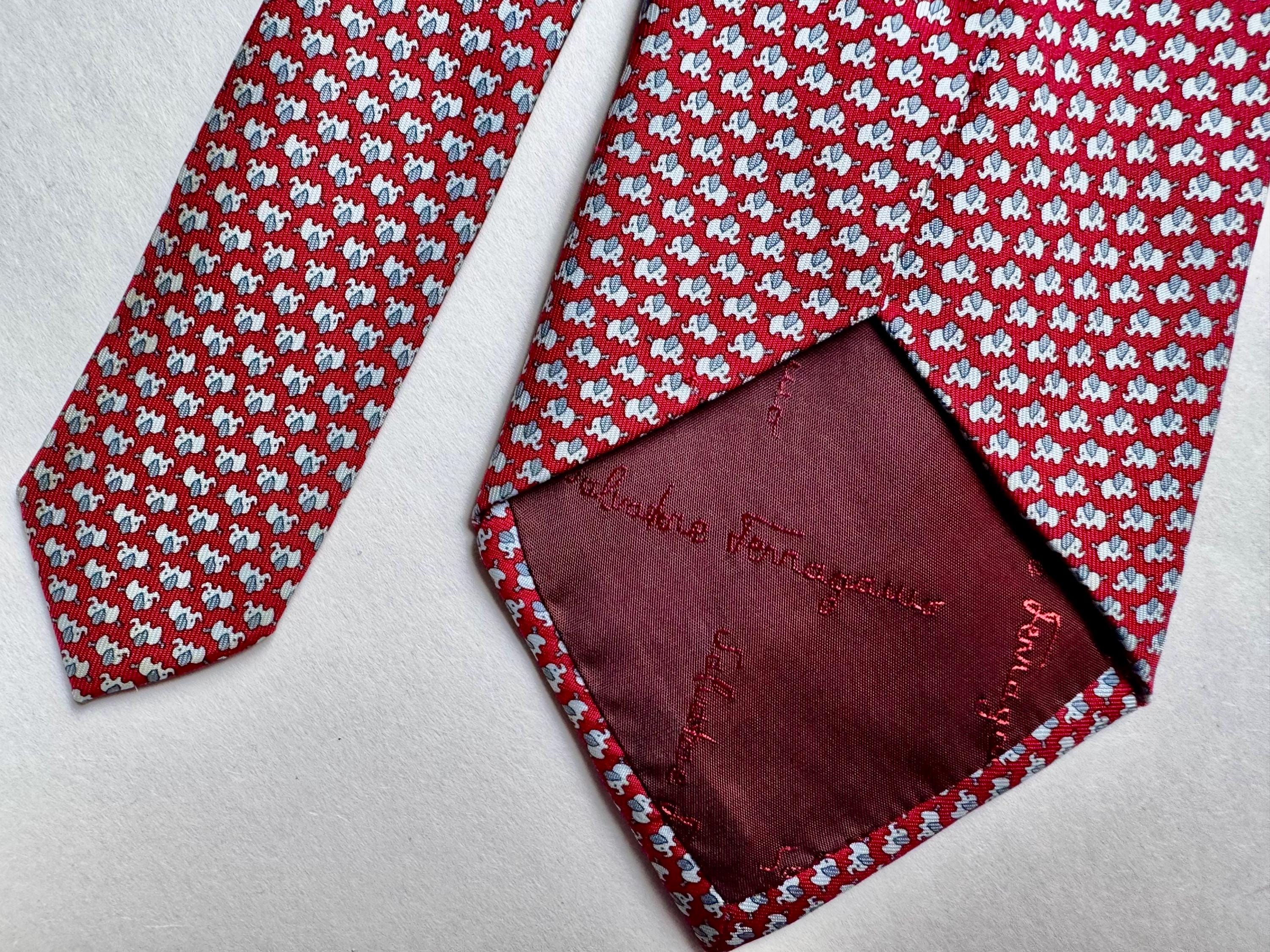 Salvatore Ferragamo Silk Ties – Fox & Elephant Animal Motifs – Designer Neckties – Choice of Two