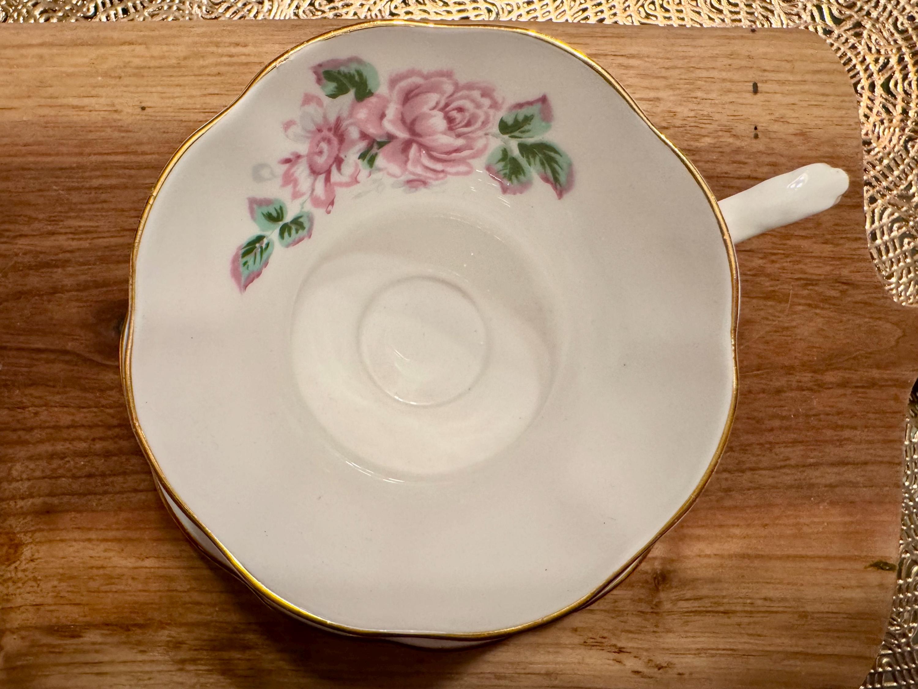 Vintage Royal Albert Bone China Cup and Saucer - Pink Rose Pattern with Gold Trim