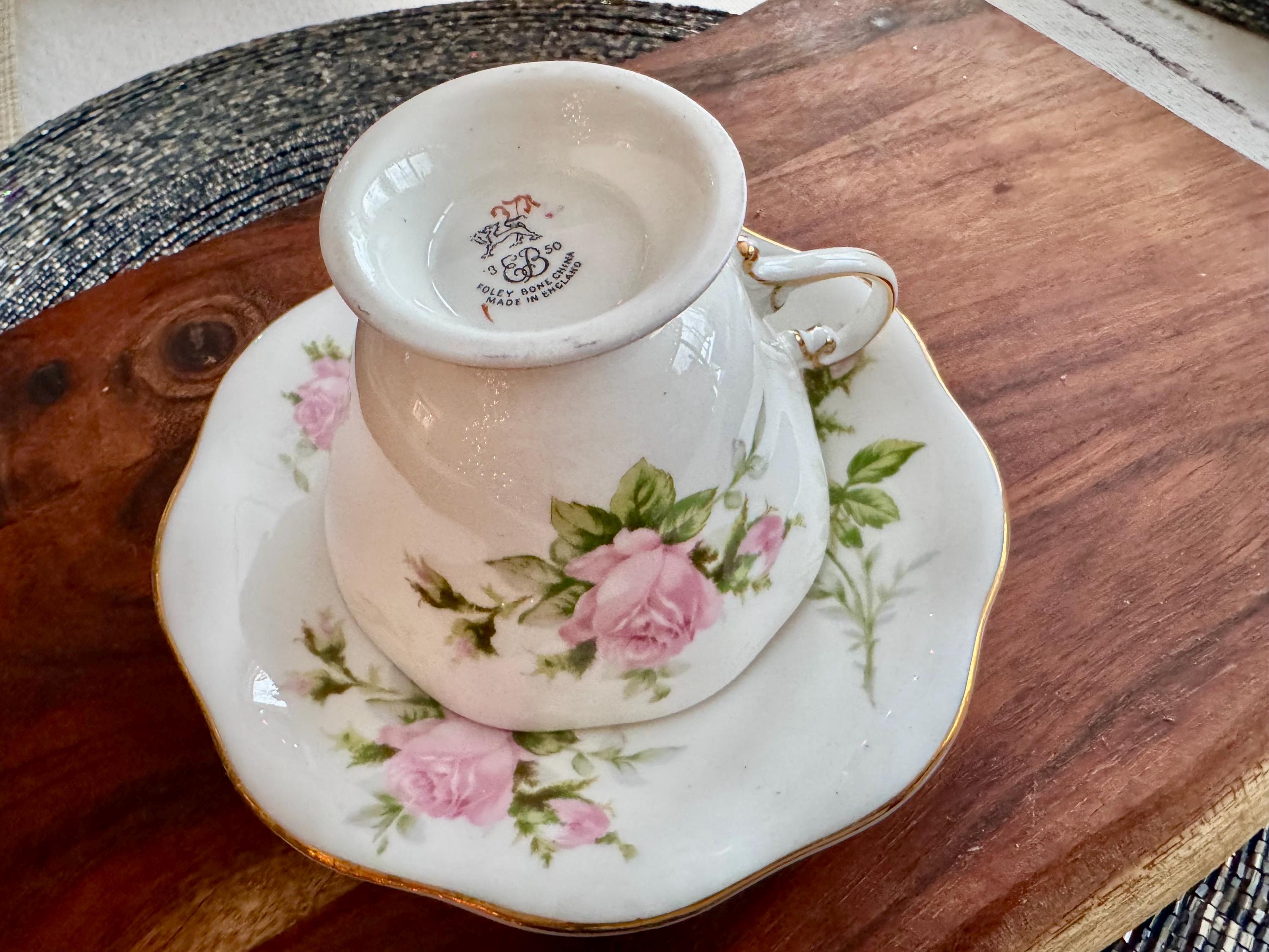 Foley China Bone Cup & Saucer - Pastel Yellow with Pink Roses