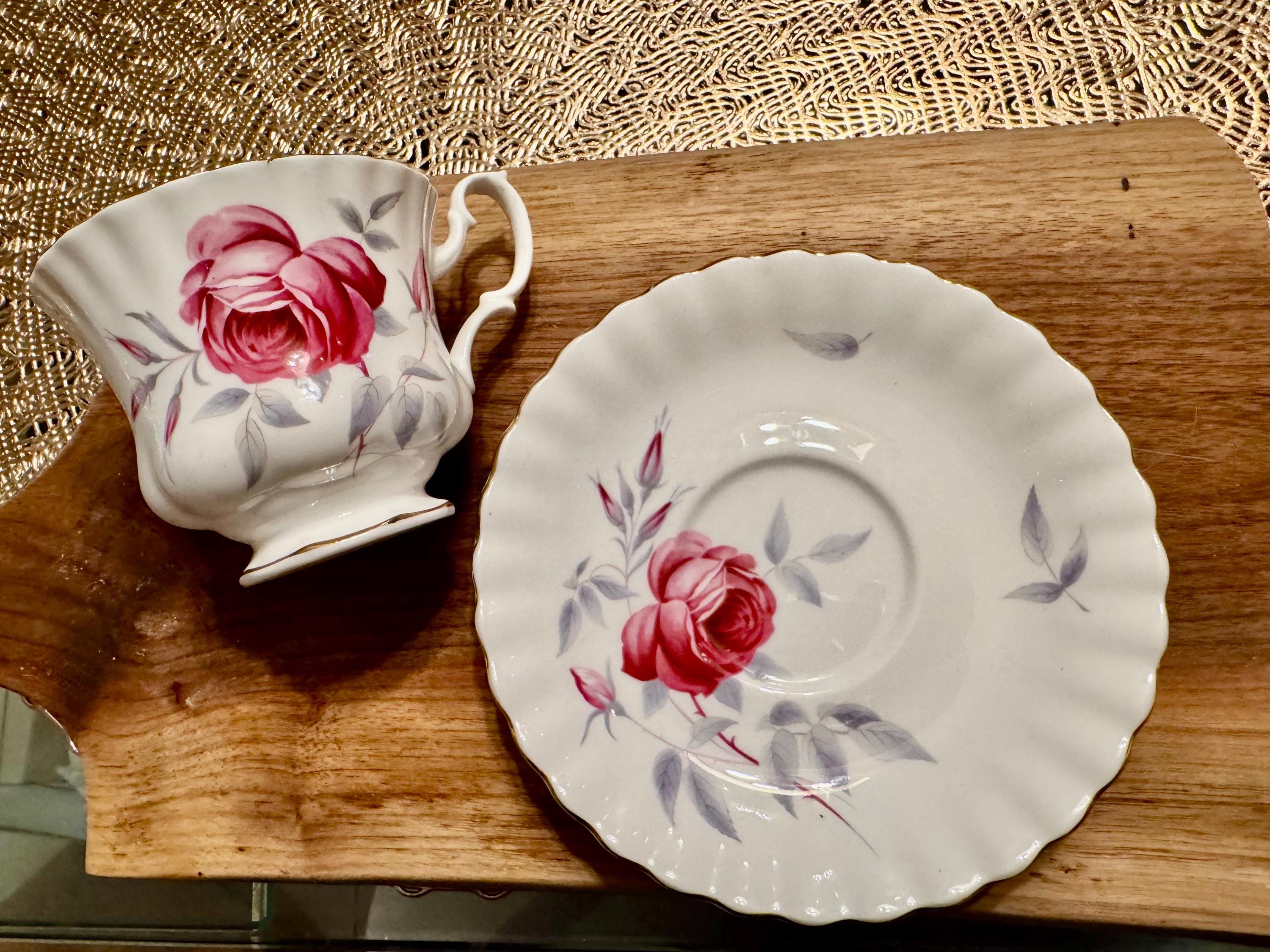 Vintage Royal Albert Bell Shape Cup and Saucer - Red Rose Pattern with Gold Trim