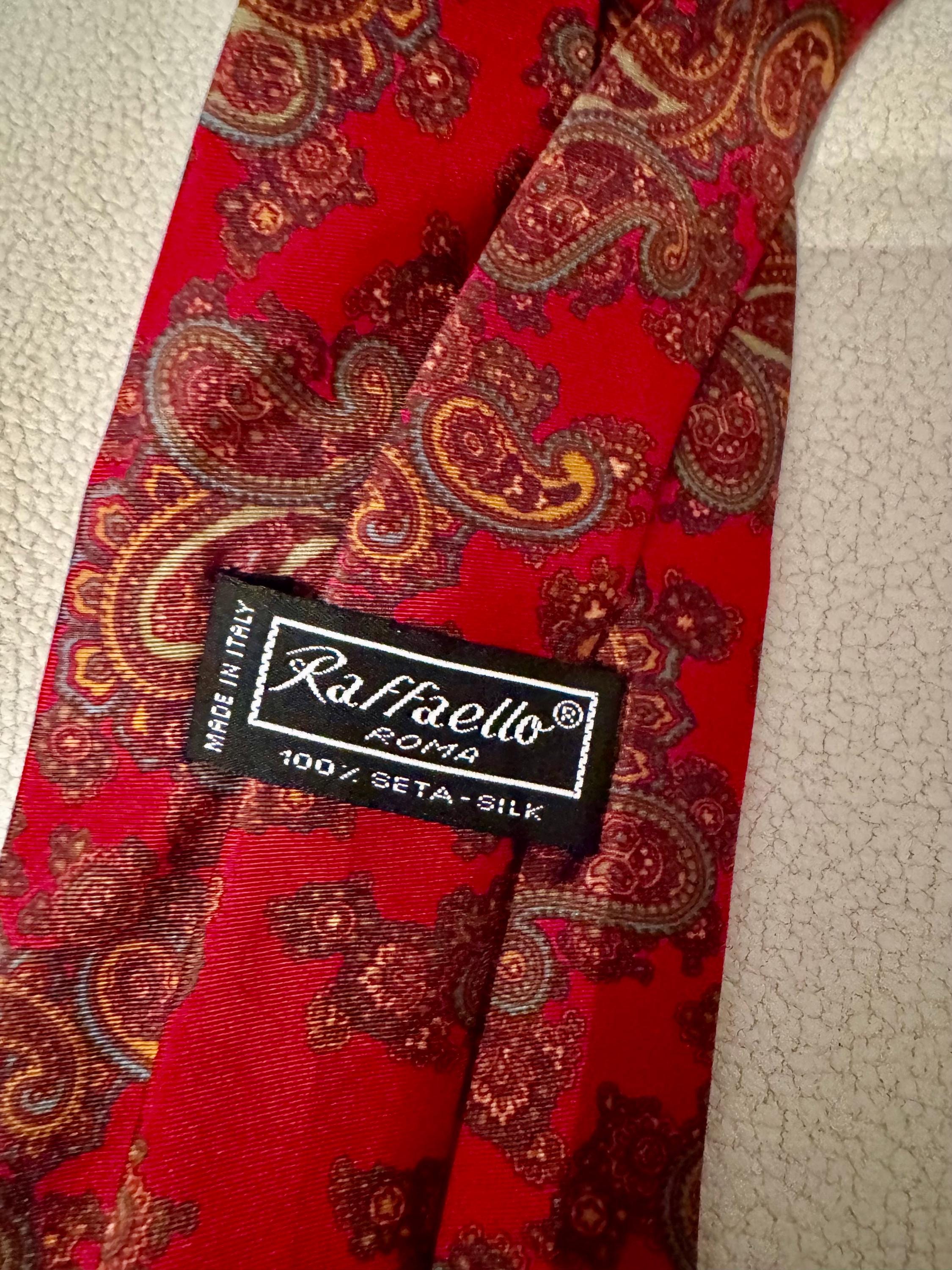 Vintage Raffaello Roma Silk Tie – New Old Stock – Made in Italy – Red Paisley Italian Necktie