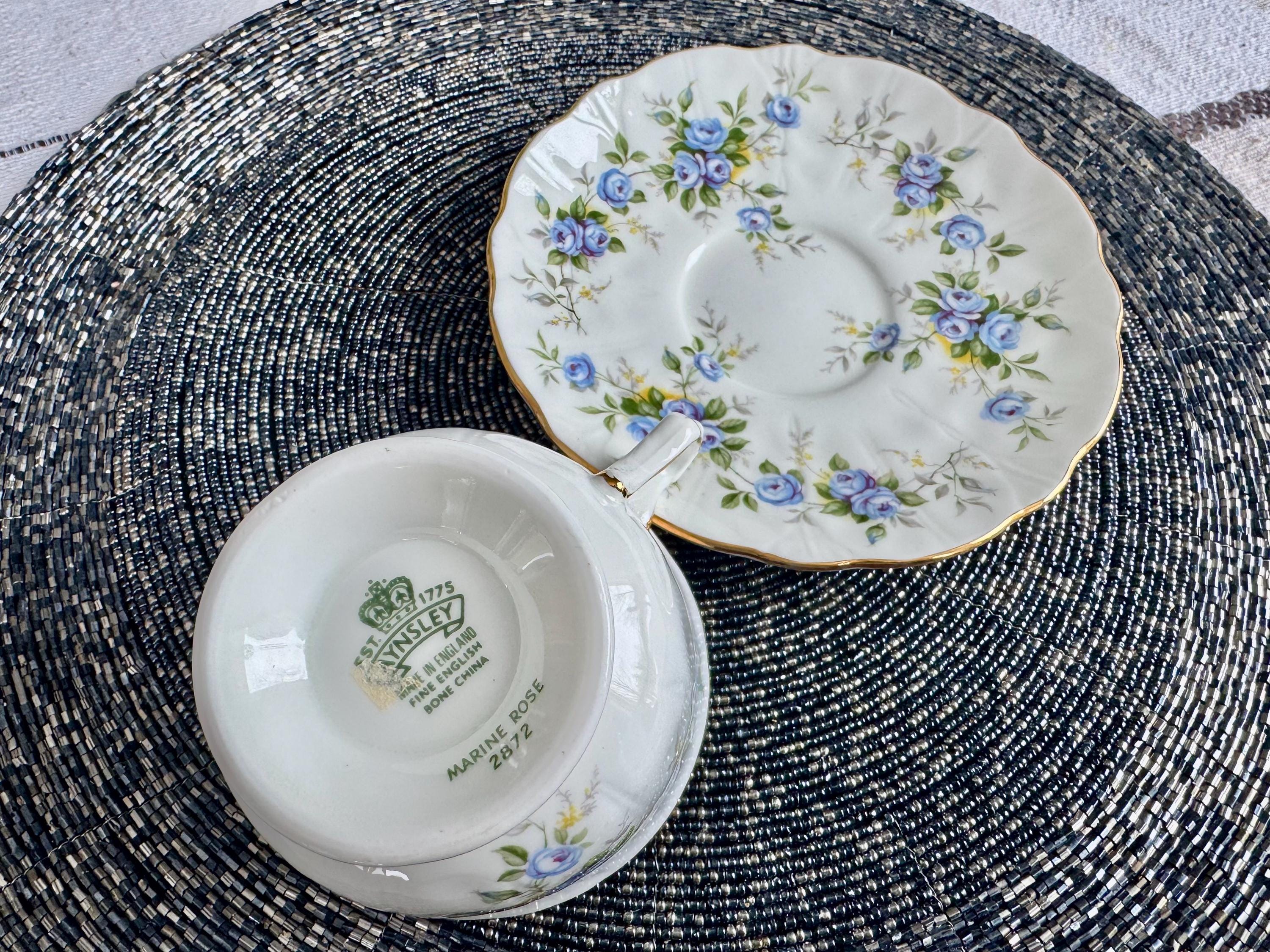 Vintage Aynsley “Marine Rose” 2872 Teacup and Saucer Set – Bone China – England