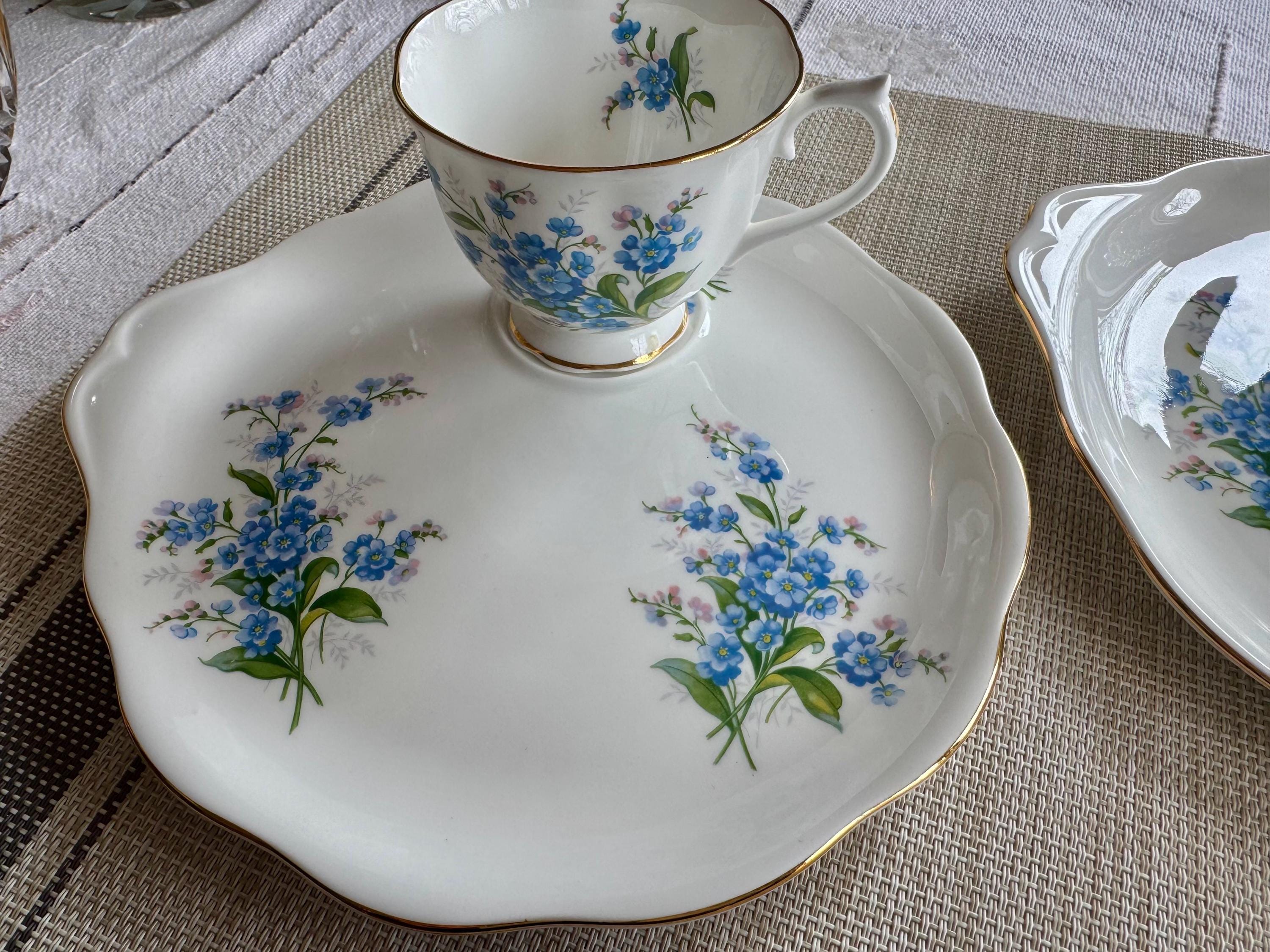 Vintage Royal Albert Forget-Me-Not Snack Set – Teacup and Handled Plate – Made in England
