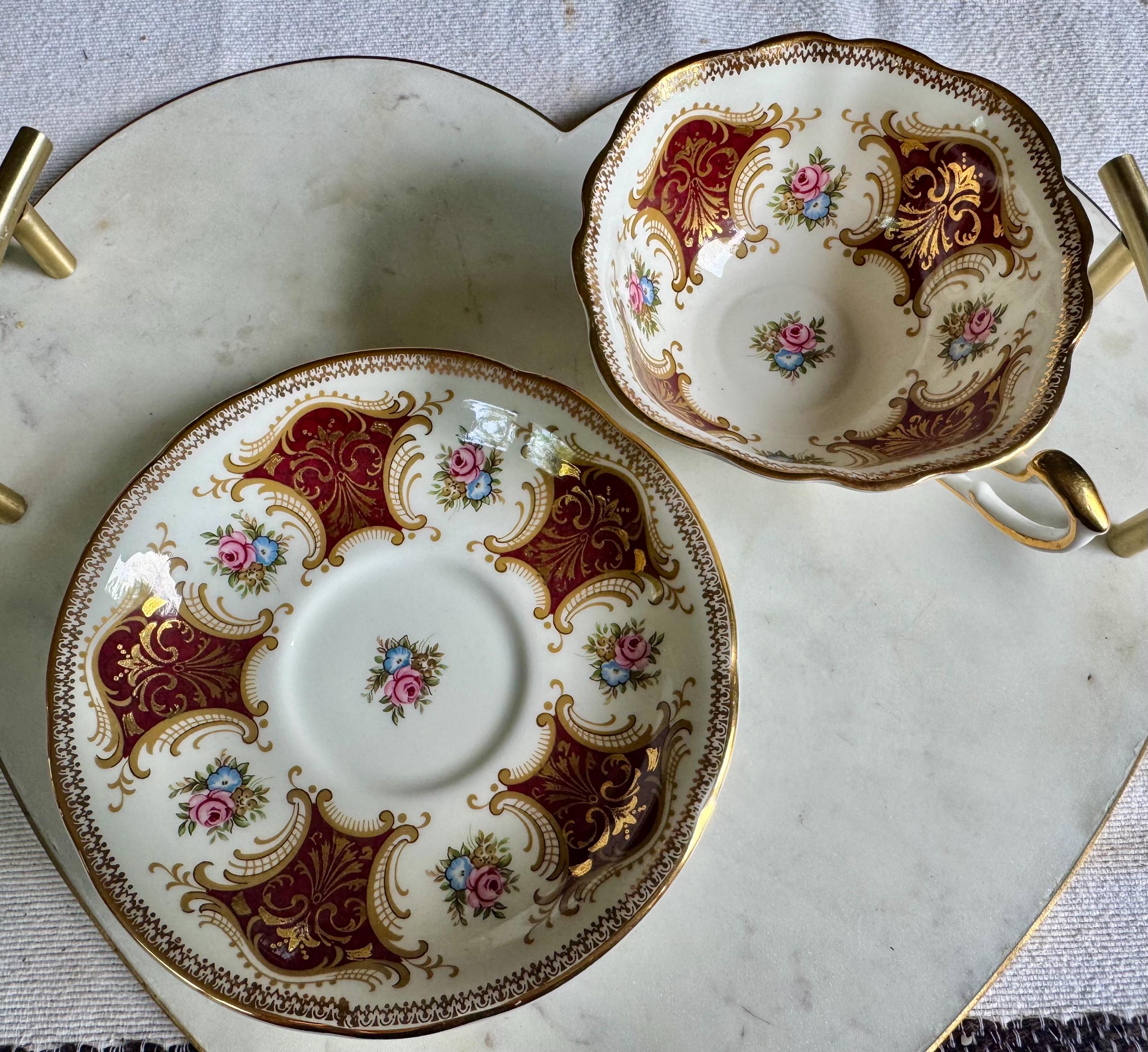 Vintage Paragon Bone China Teacup & Saucer: English Gold Scrollwork