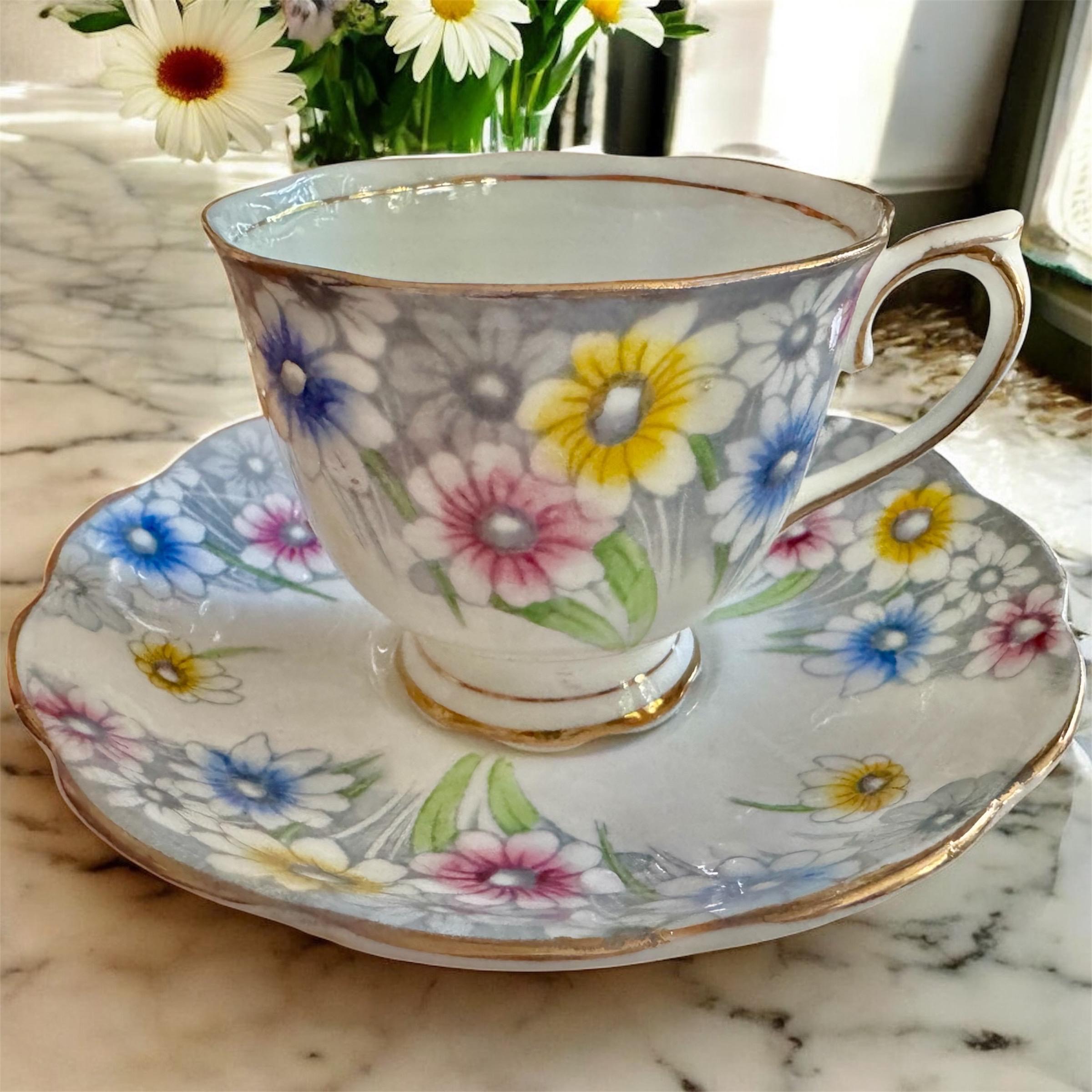 Royal Albert Bone China Teacup & Saucer – “Maryland” 1724 – England – Colorful Daisies