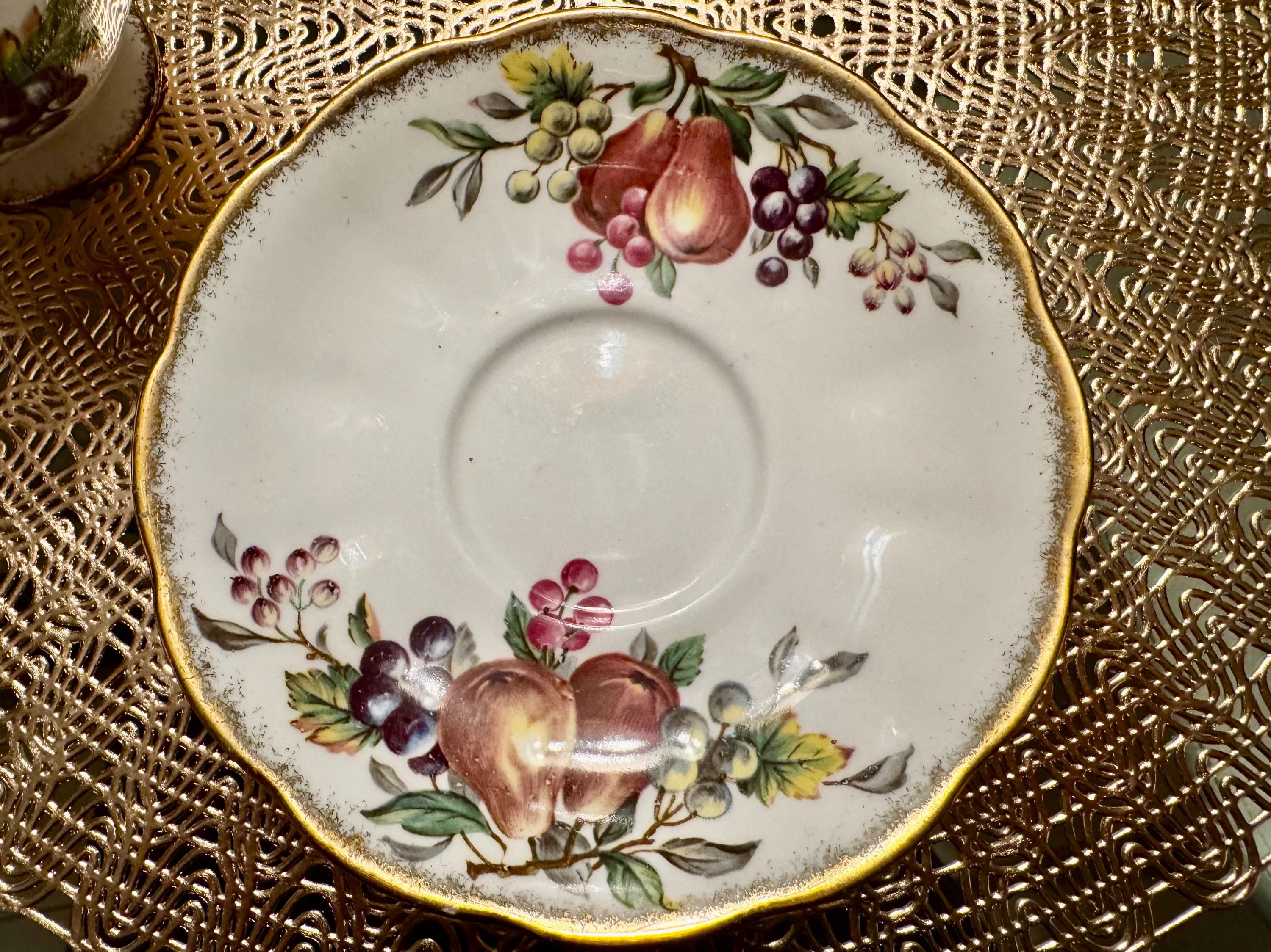 Vintage Queen Anne “Harvest Fruits” Teacup and Saucer Set - Elegant Fruit Design