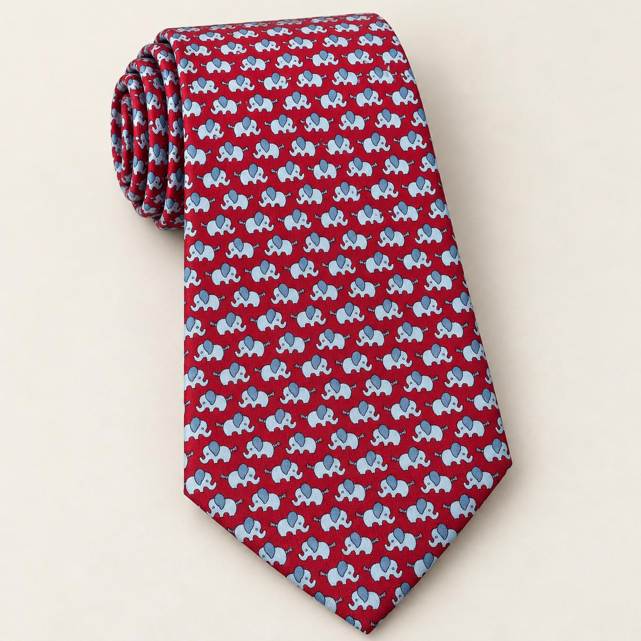 Salvatore Ferragamo Silk Ties – Fox & Elephant Animal Motifs – Designer Neckties – Choice of Two