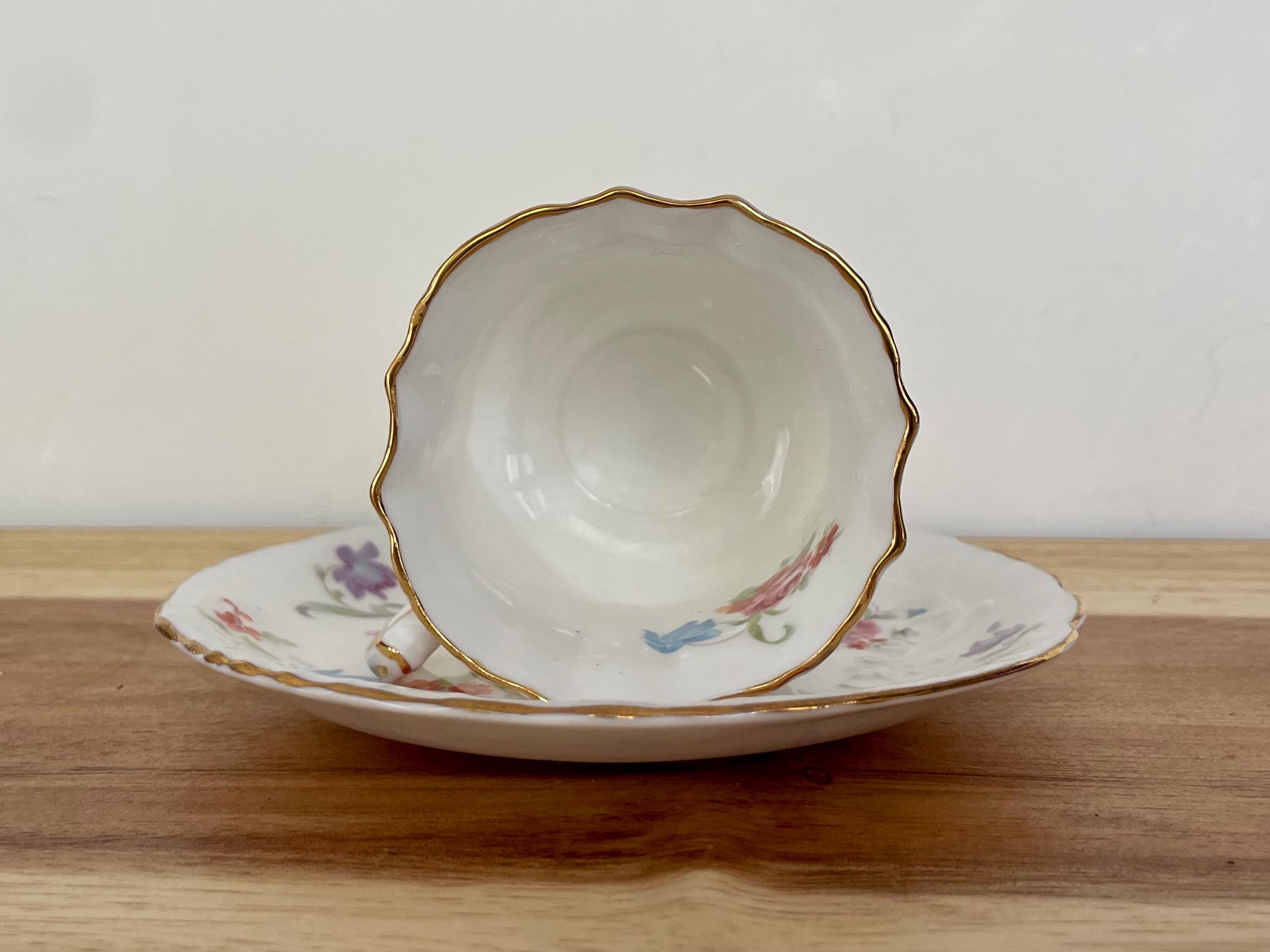 Vintage Hammersley Bone China Teacup & Saucer – 6072 – Pink, Blue, Purple Floral – England