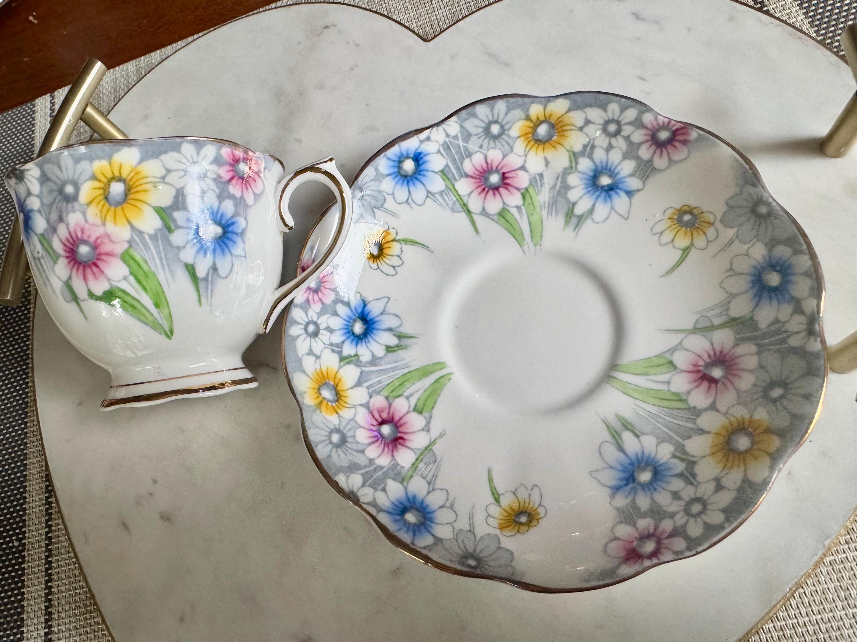 Royal Albert Bone China Teacup & Saucer – “Maryland” 1724 – England – Colorful Daisies