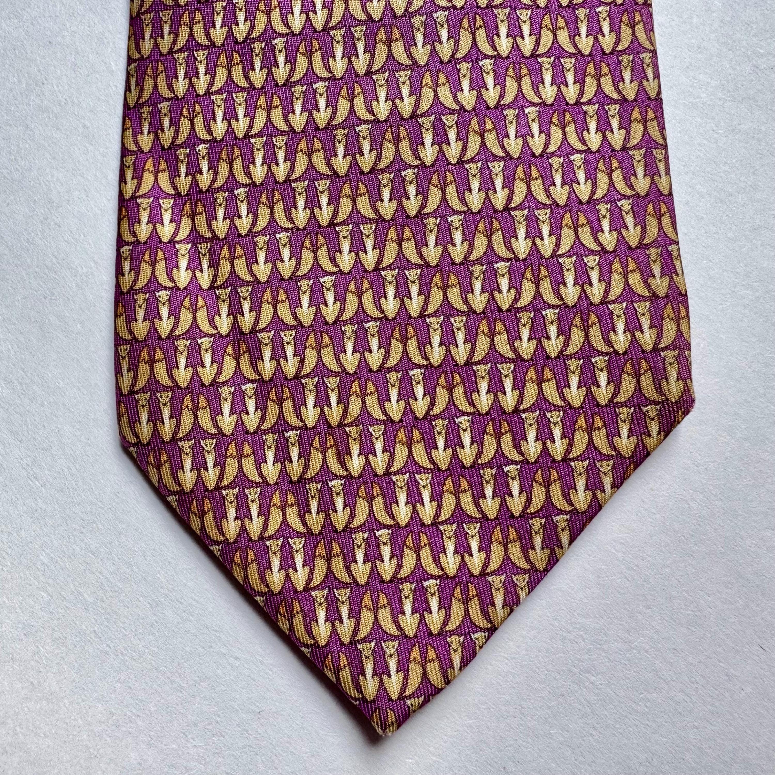 Salvatore Ferragamo Silk Ties – Fox & Elephant Animal Motifs – Designer Neckties – Choice of Two