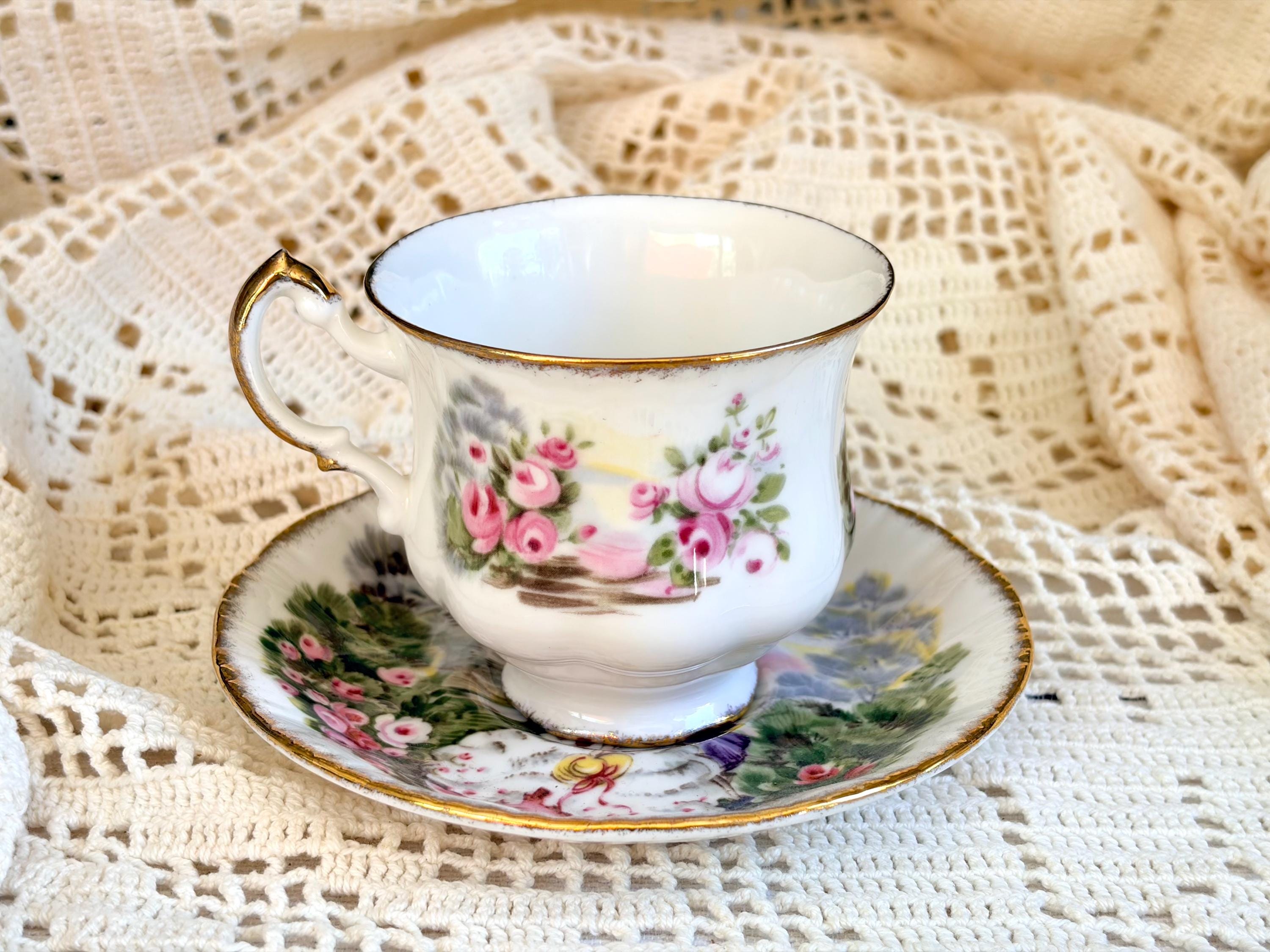 Vintage Paragon Marlborough Series Bone China Teacup & Saucer – Romantic Courting Scene – Made in England