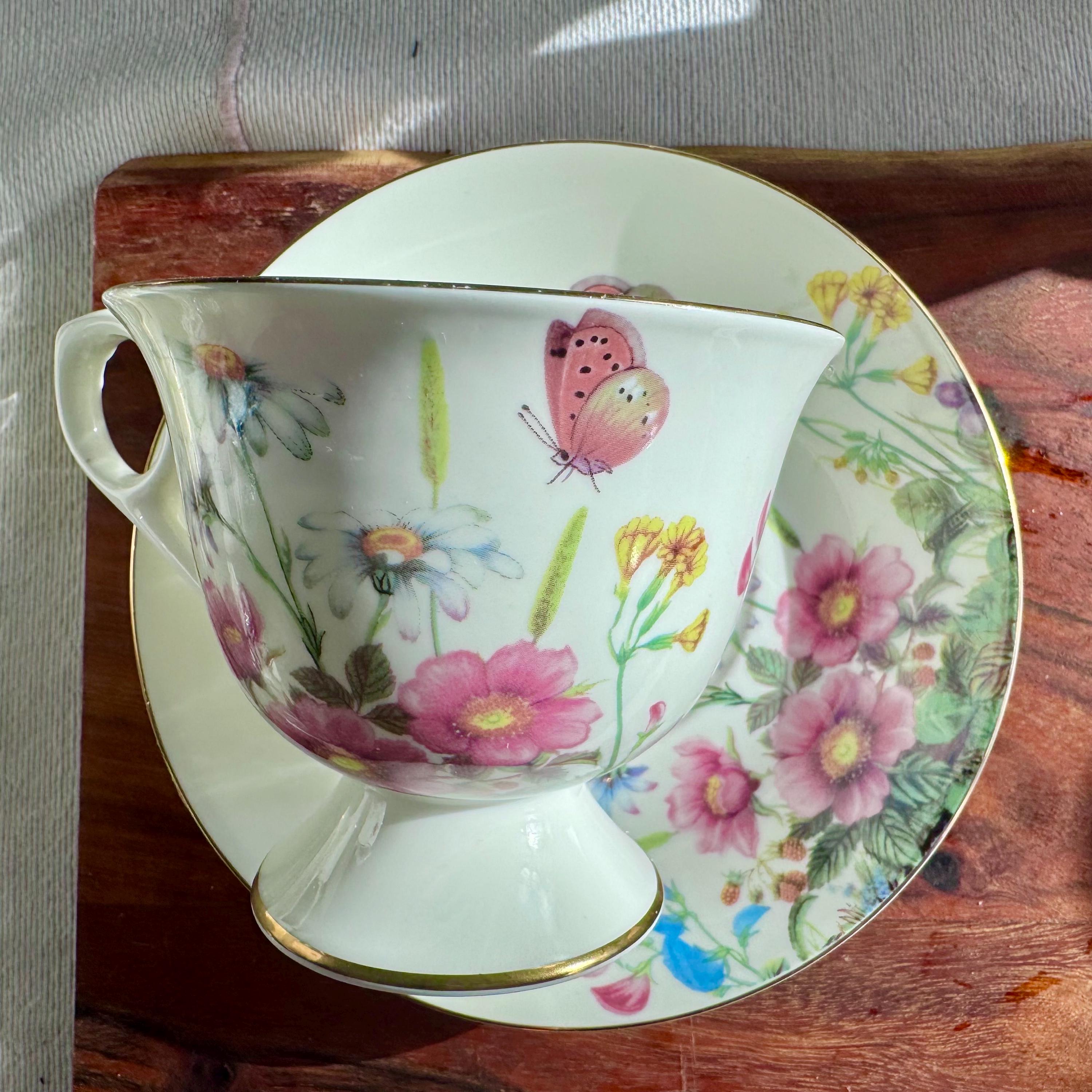 Bella Lux Gracie Bone China Teacup & Saucer - Delicate Floral Elegance