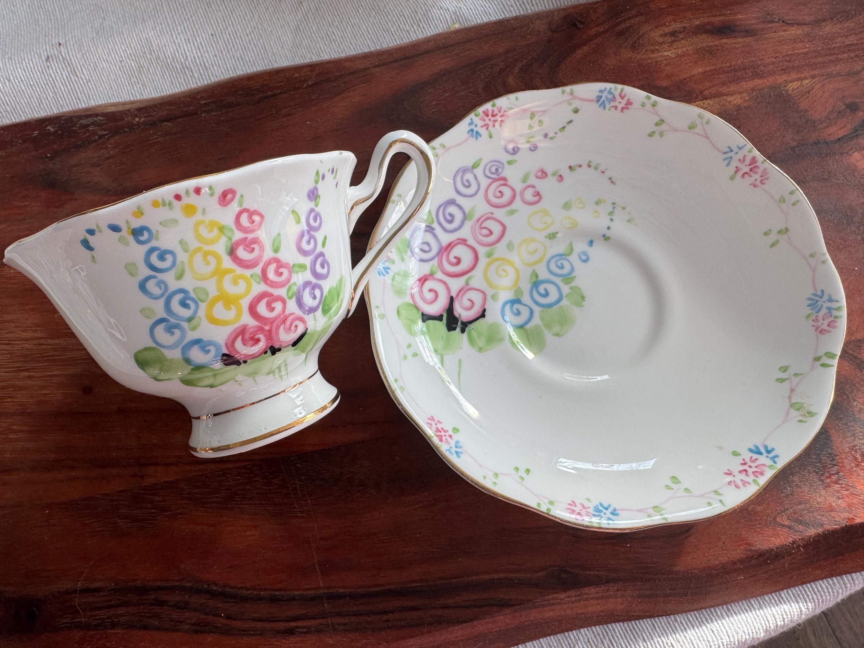 Royal Albert Bone China Teacup & Saucer - Pattern V 2475 - Colorful Swirl Design