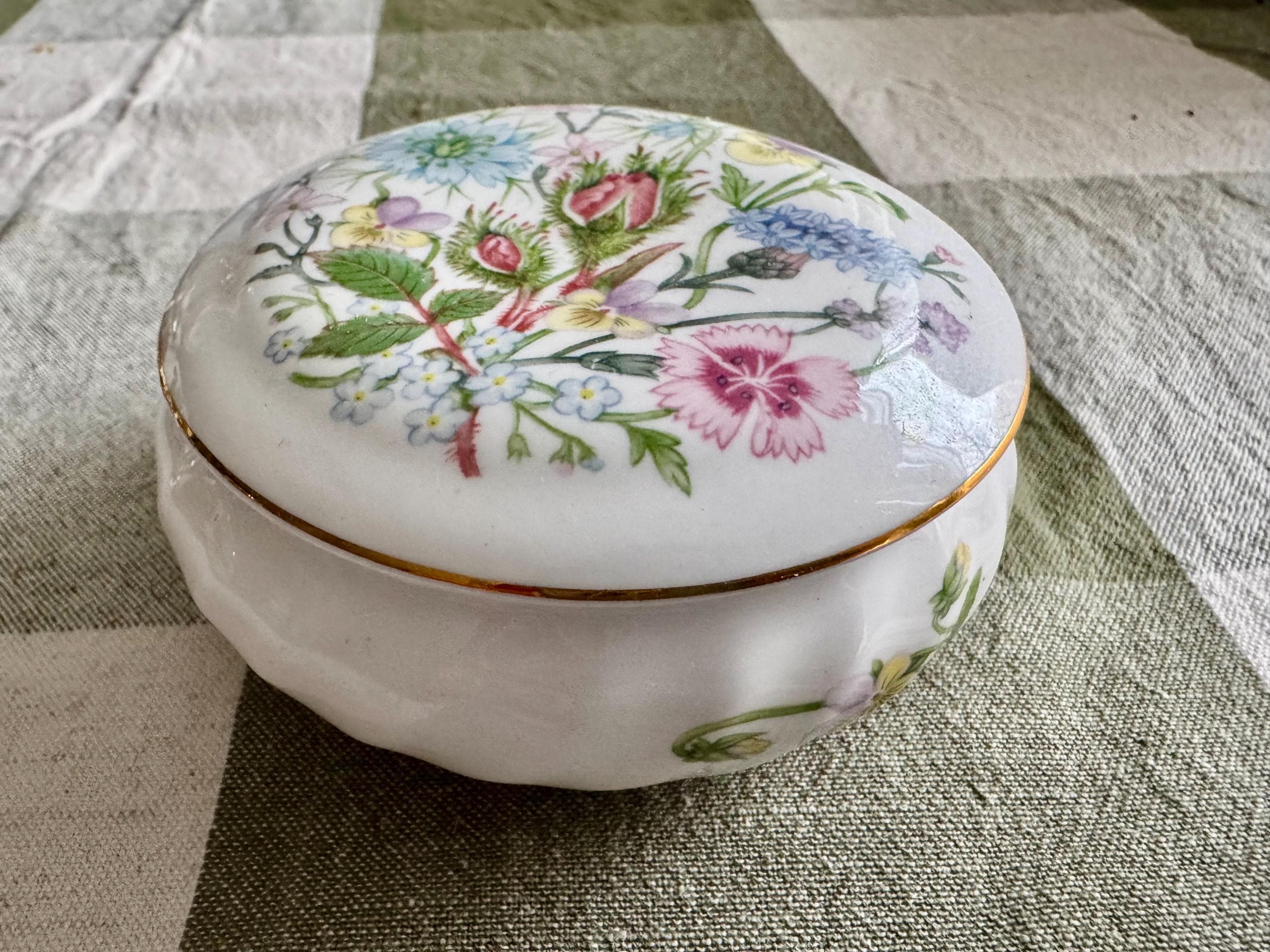 Aynsley Wild Tudor Trinket Box – Floral Fine Bone China Vanity Dish Made England