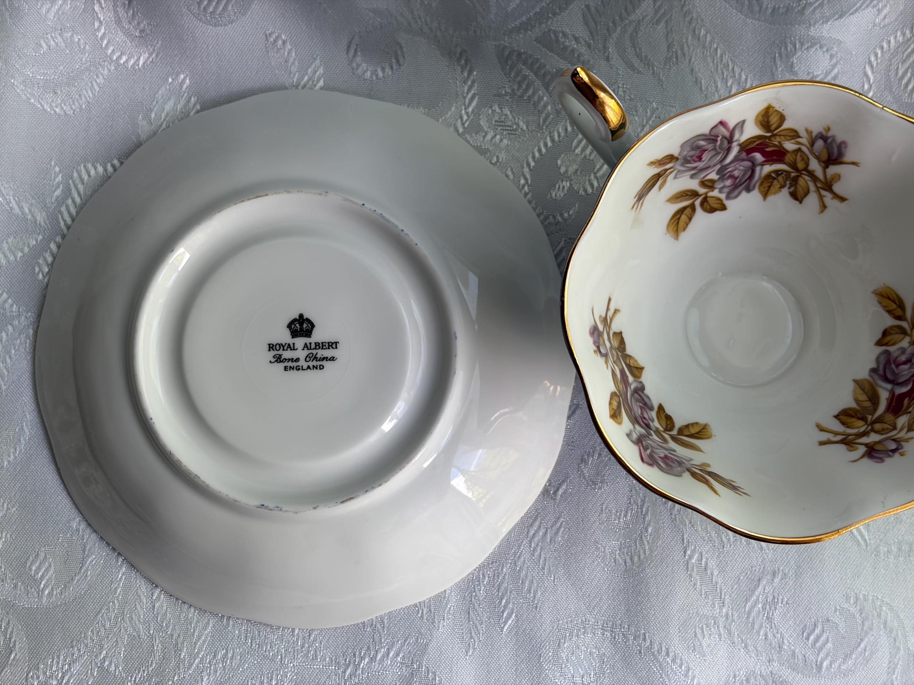 Royal Albert Turquoise Gold Bone China Teacup Saucer – Rose Floral England