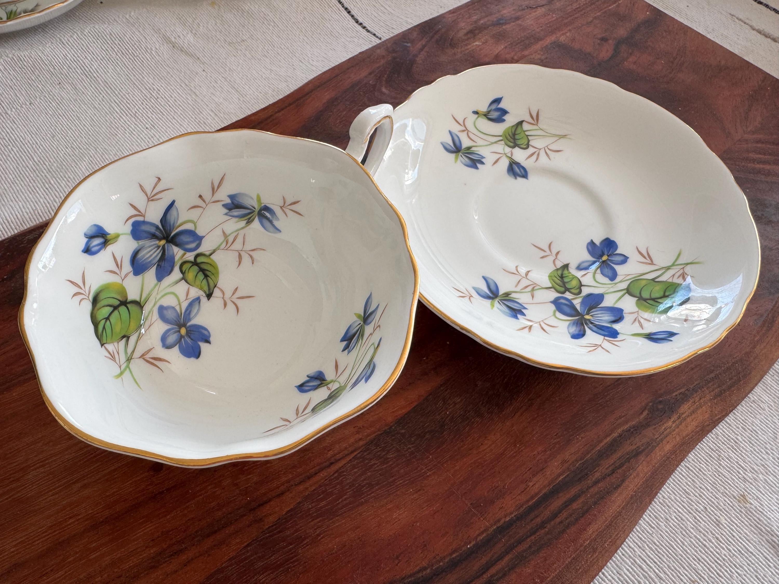 Roslyn Bone China Teacup & Saucer - Delicate Blue Floral Design