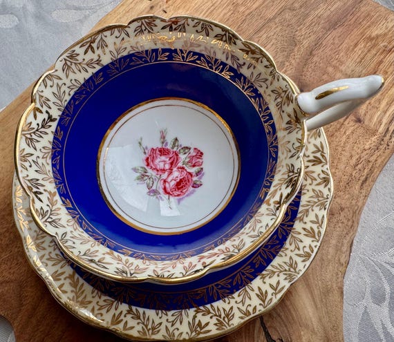 Vintage Royal Stafford Cobalt Blue Gold Teacup & Saucer – Made in England
