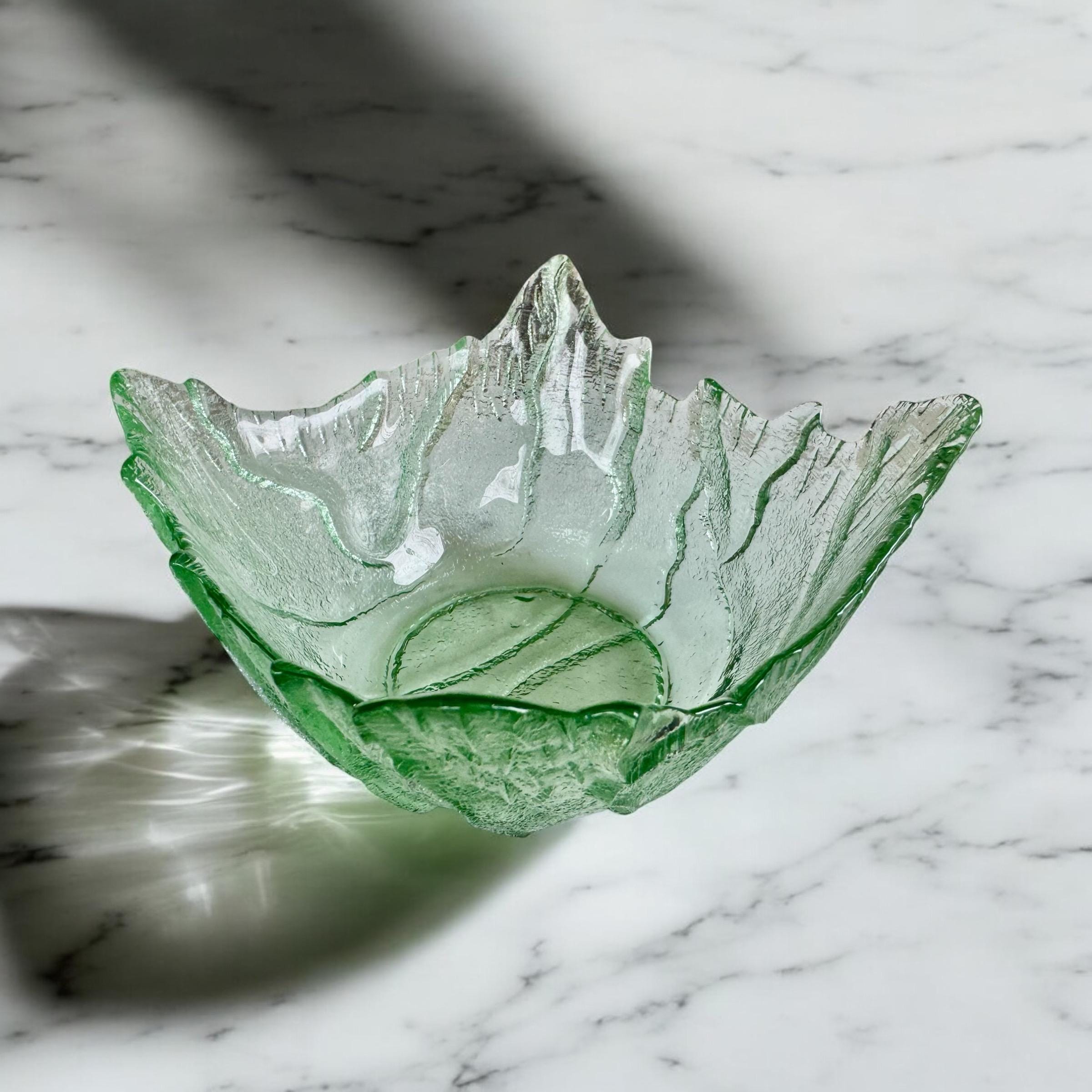Mid-Century Sea Green Blown Glass Bowl – Leaf Textured & Sculptural – Possibly Scandinavian