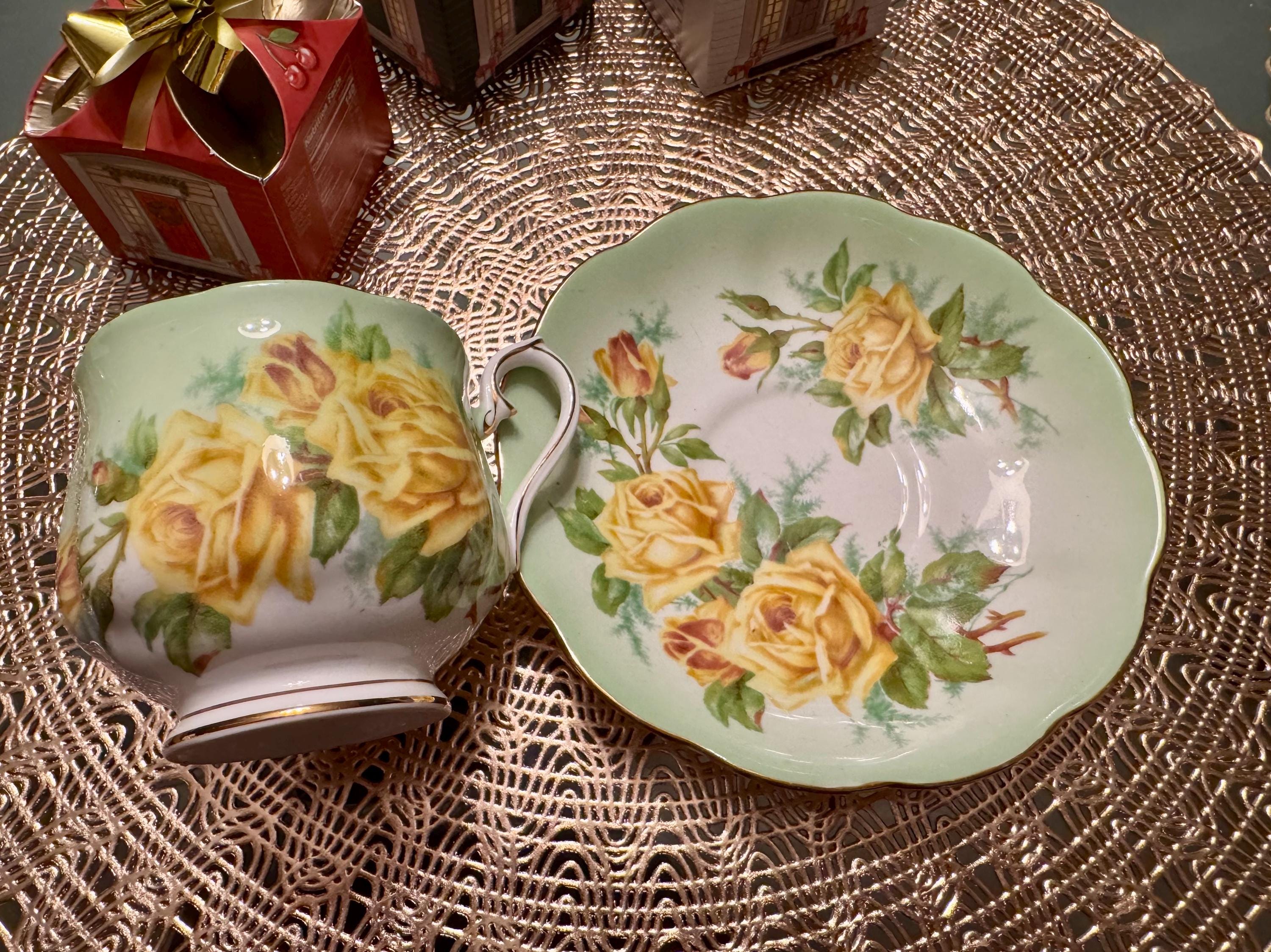 Vintage Royal Albert Teacup Set: Hampton Yellow Roses Bone China