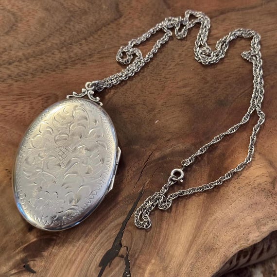 Vintage Birks Jewelry Sterling Silver Engraved Locket Necklace – Ornate Floral Design