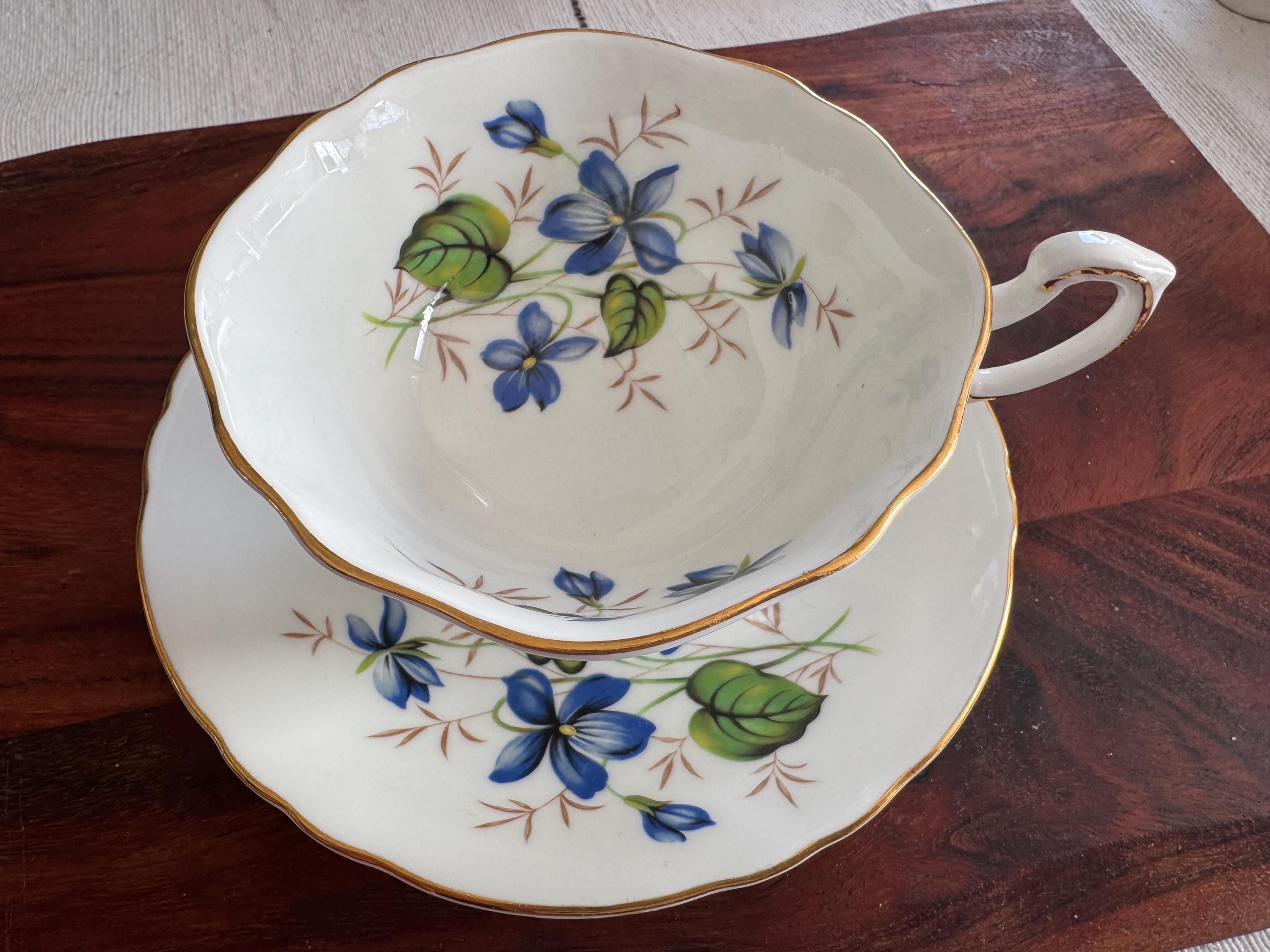 Roslyn Bone China Teacup & Saucer - Delicate Blue Floral Design