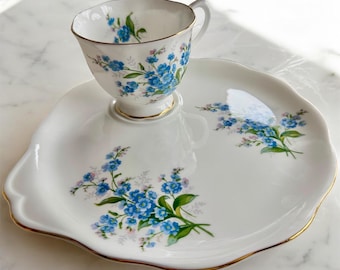 Vintage Royal Albert Forget-Me-Not Snack Set – Teacup and Handled Plate – Made in England