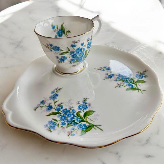 Vintage Royal Albert Forget-Me-Not Snack Set – Teacup and Handled Plate – Made in England