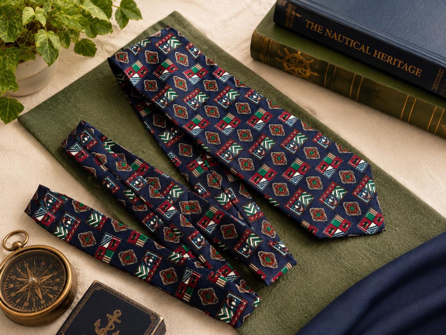 Vintage Christopher Barnes 100% Silk Necktie | Made in Canada | Nautical Heraldic Crest Pattern Tie