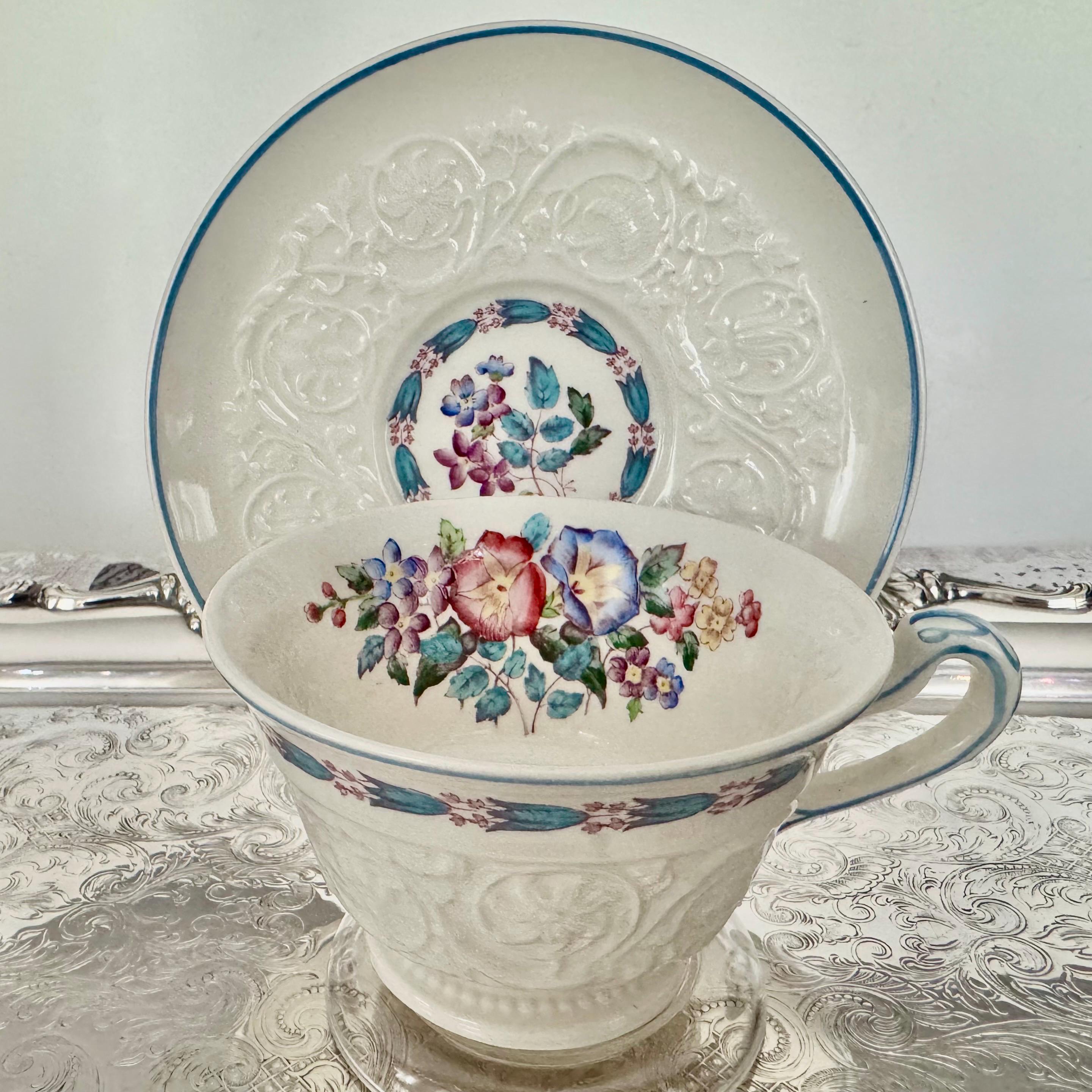 Vintage Wedgwood Patrician “Morning Glory” Embossed Teacup & Saucer – Made in England