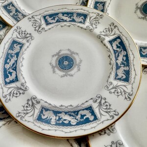 Set of 7 Coalport Revelry Dessert Plates – Blue White Bone China, Gold Rim image 3