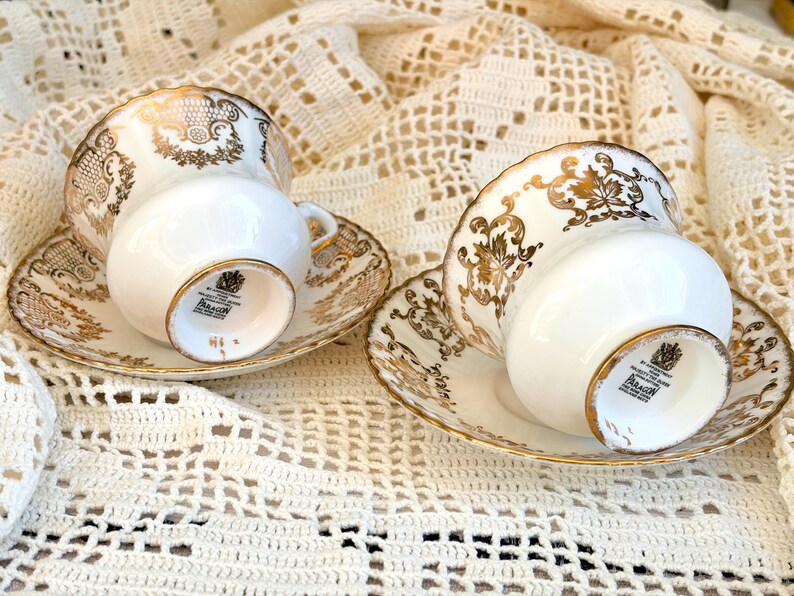Vintage Paragon Fine Bone China Teacup Saucer Set – Gold England Tea Service image 4